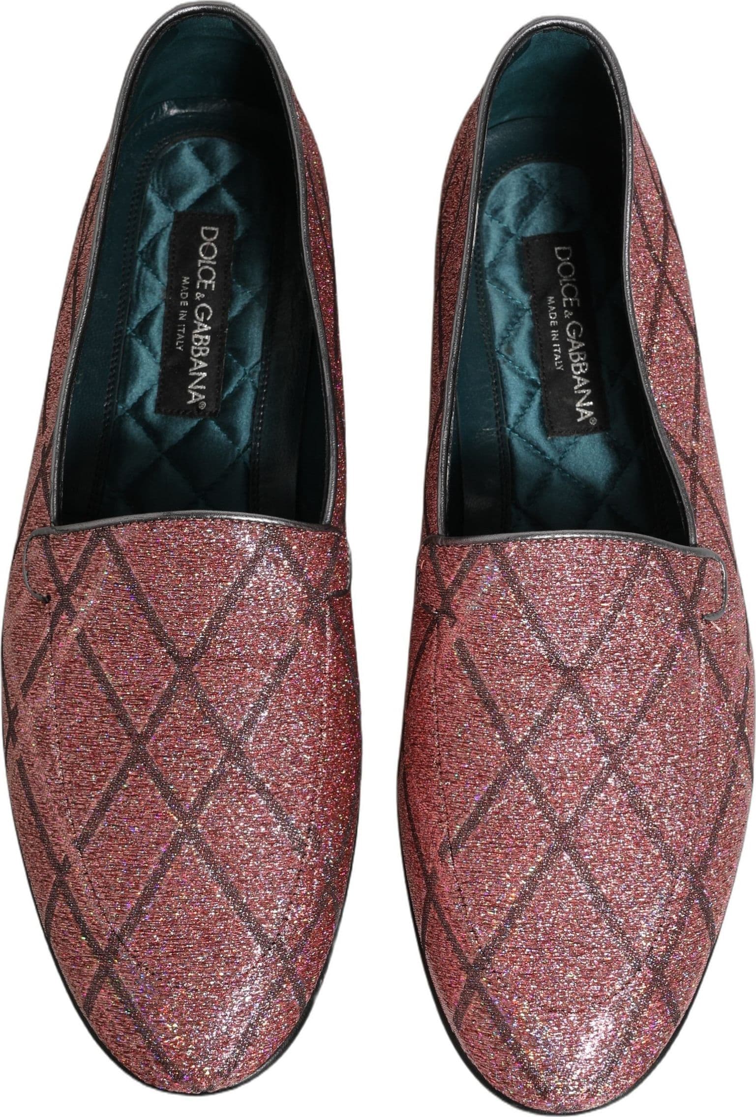 Dolce & Gabbana Pink Check Glitter Lurex Logo Loafers Shoes - 3