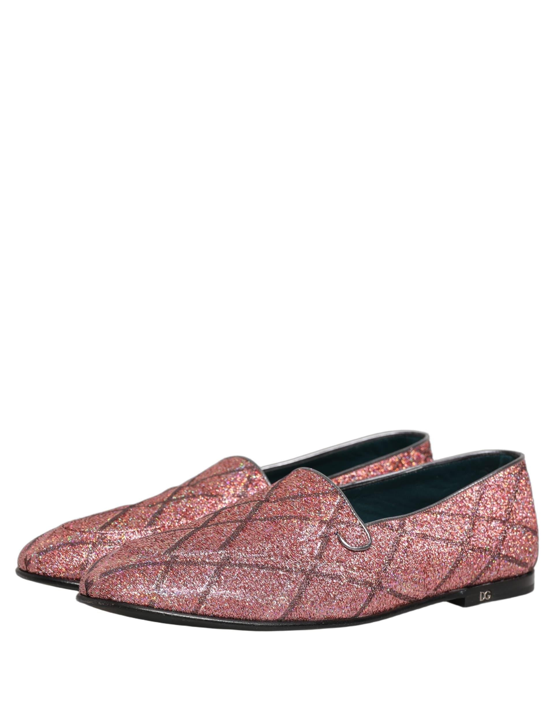 Dolce & Gabbana Pink Check Glitter Lurex Logo Loafers Shoes - 4