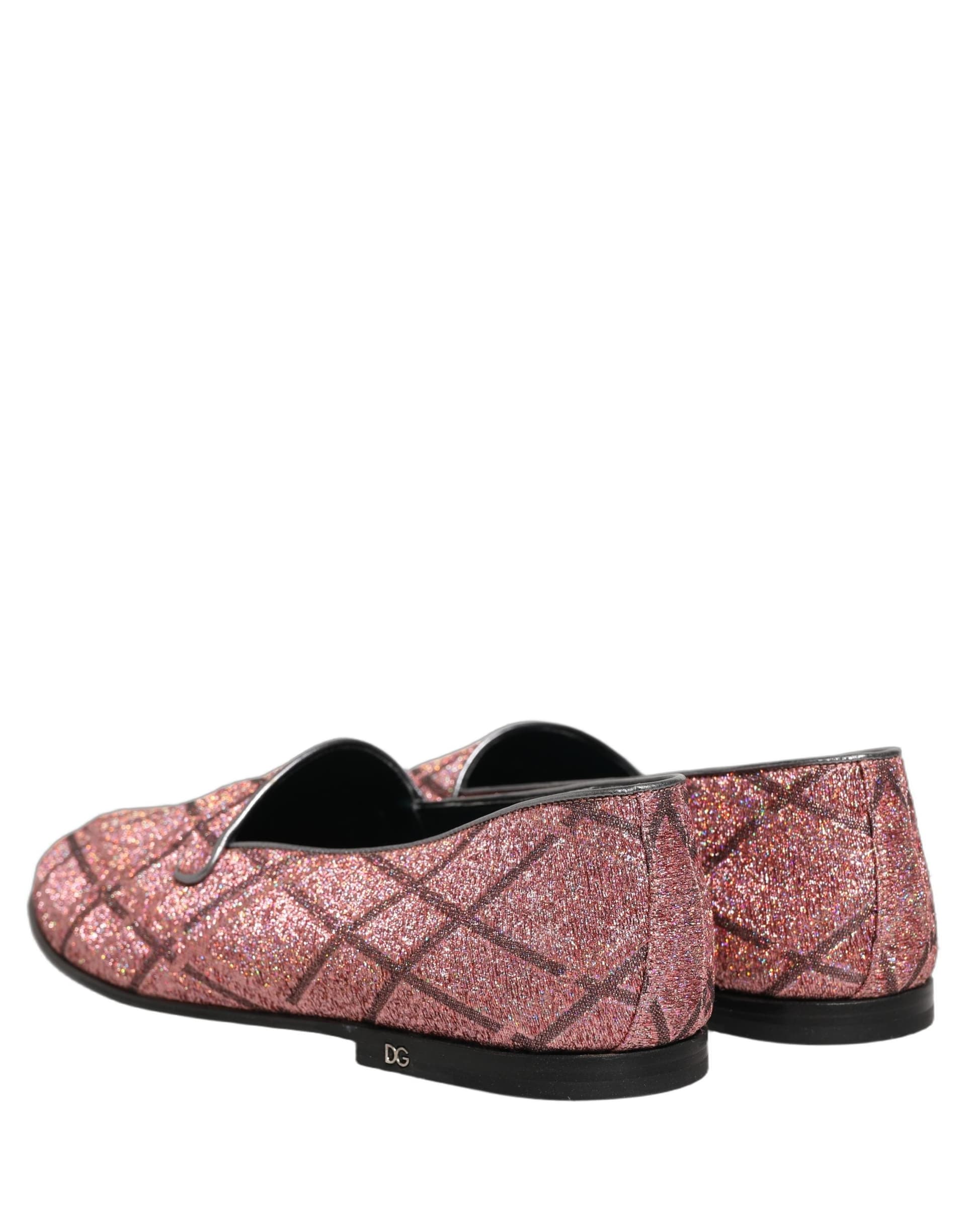 Dolce & Gabbana Pink Check Glitter Lurex Logo Loafers Shoes - 5