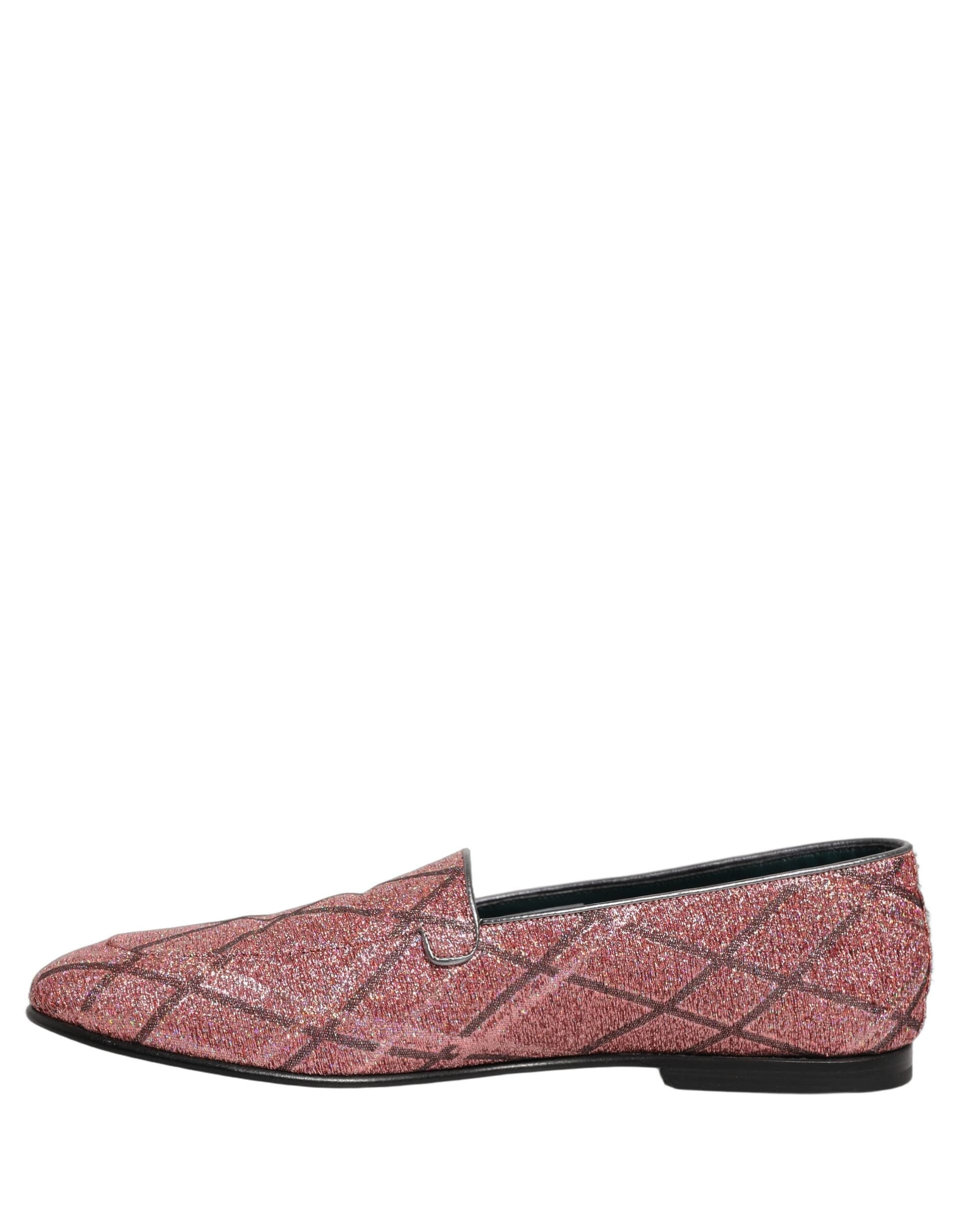 Dolce & Gabbana Pink Check Glitter Lurex Logo Loafers Shoes - 6