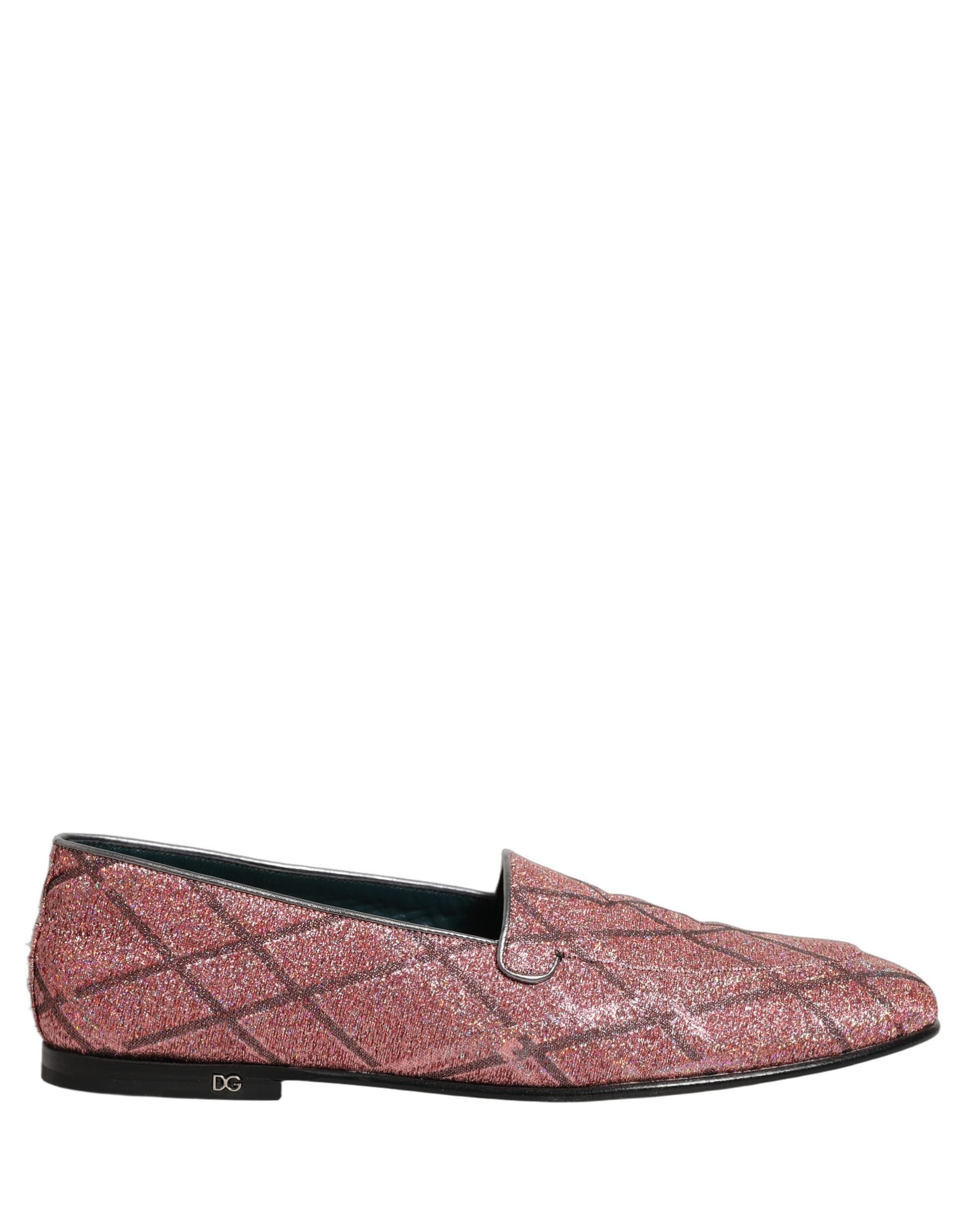 Dolce & Gabbana Pink Check Glitter Lurex Logo Loafers Shoes - 7