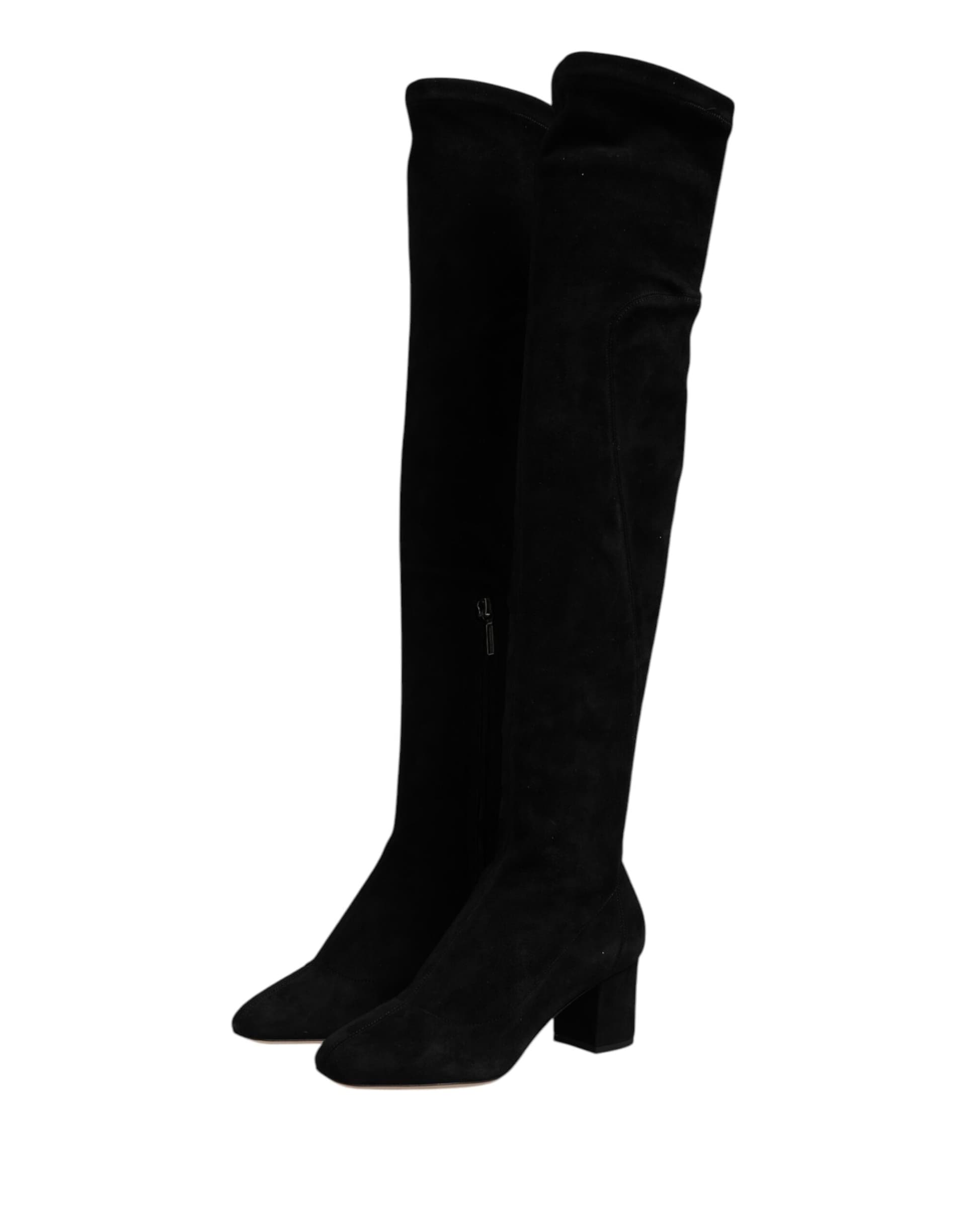 Dolce & Gabbana Black Suede Leather Knee High Boots Shoes - 3