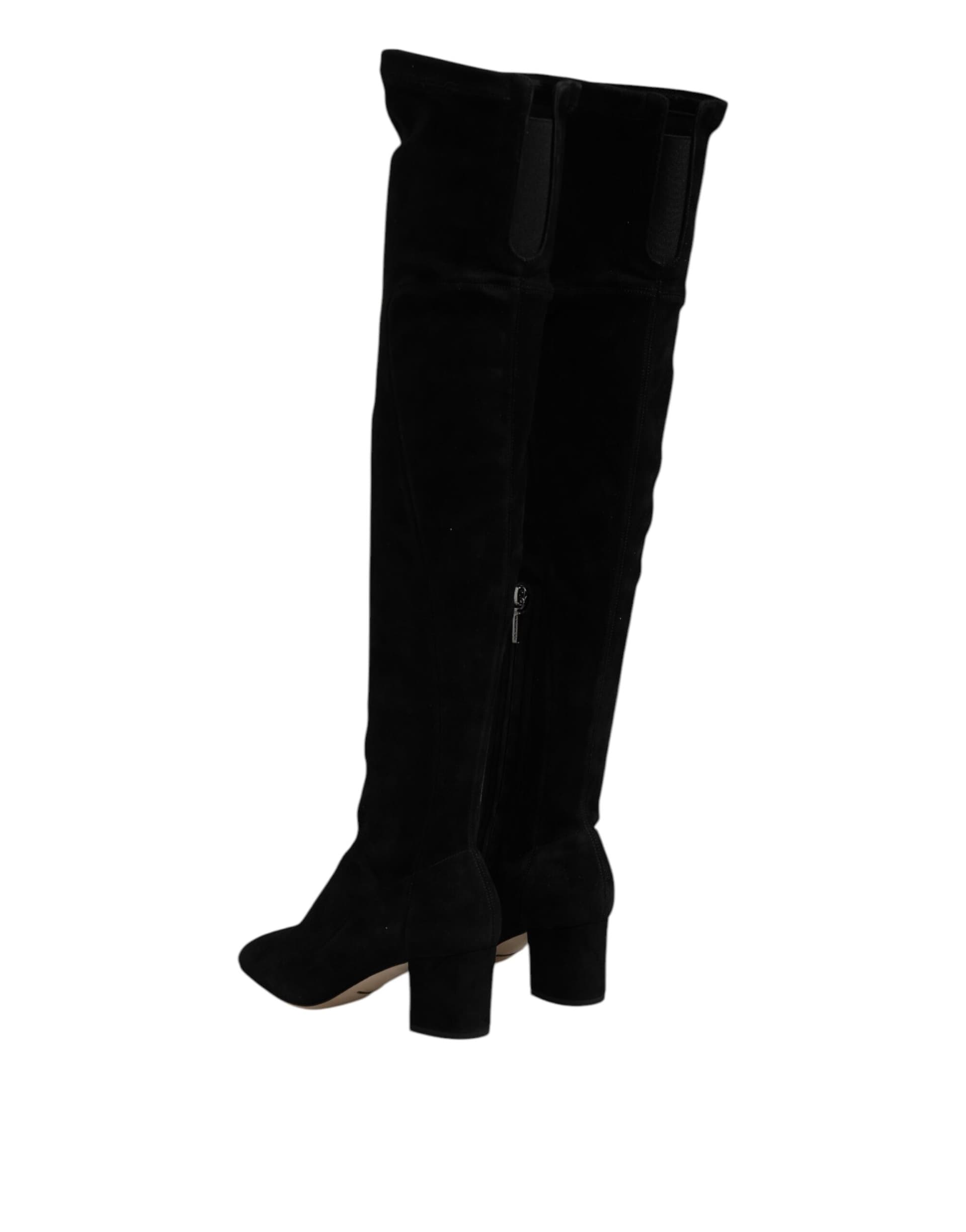 Dolce & Gabbana Black Suede Leather Knee High Boots Shoes - 4