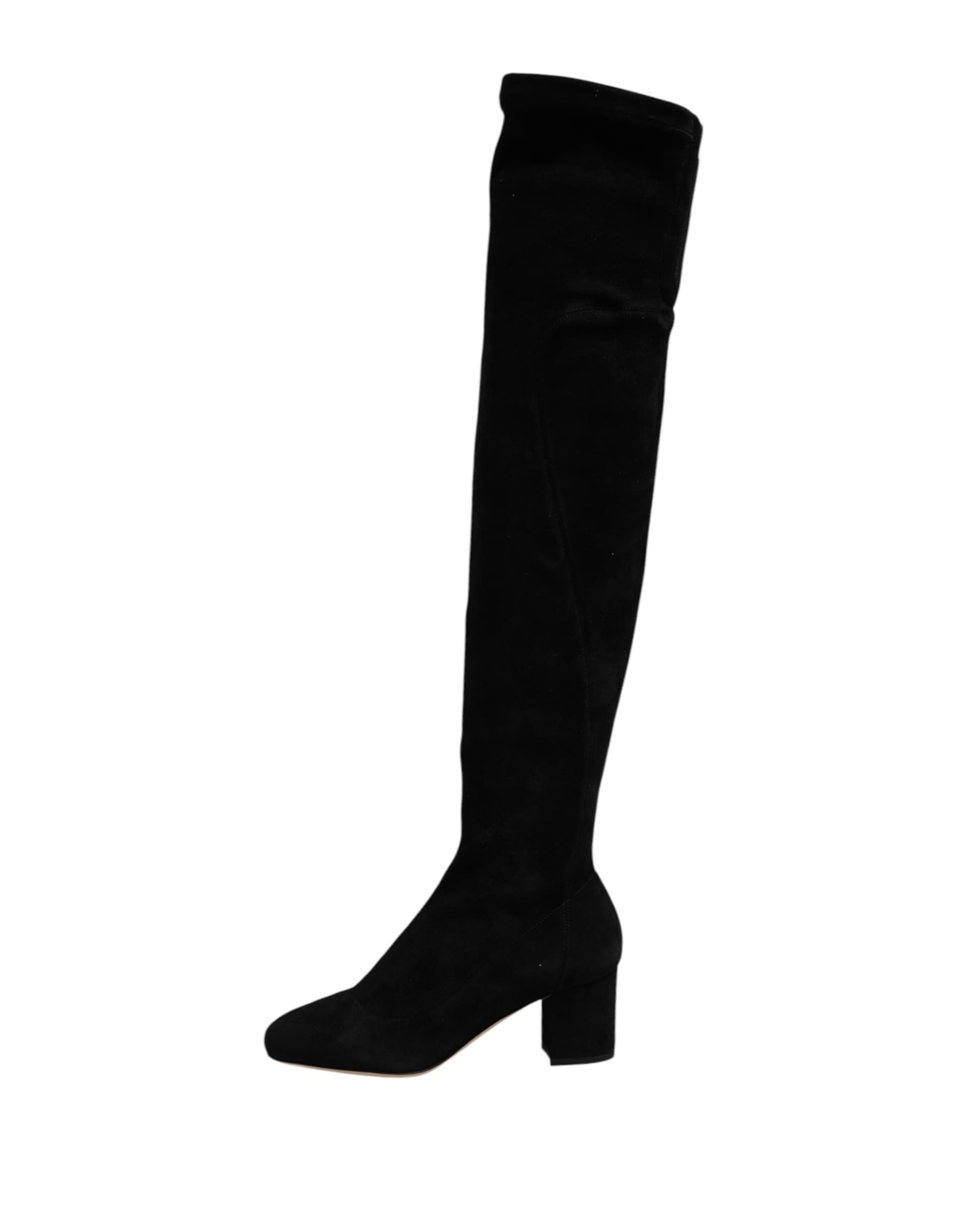Dolce & Gabbana Black Suede Leather Knee High Boots Shoes - 5