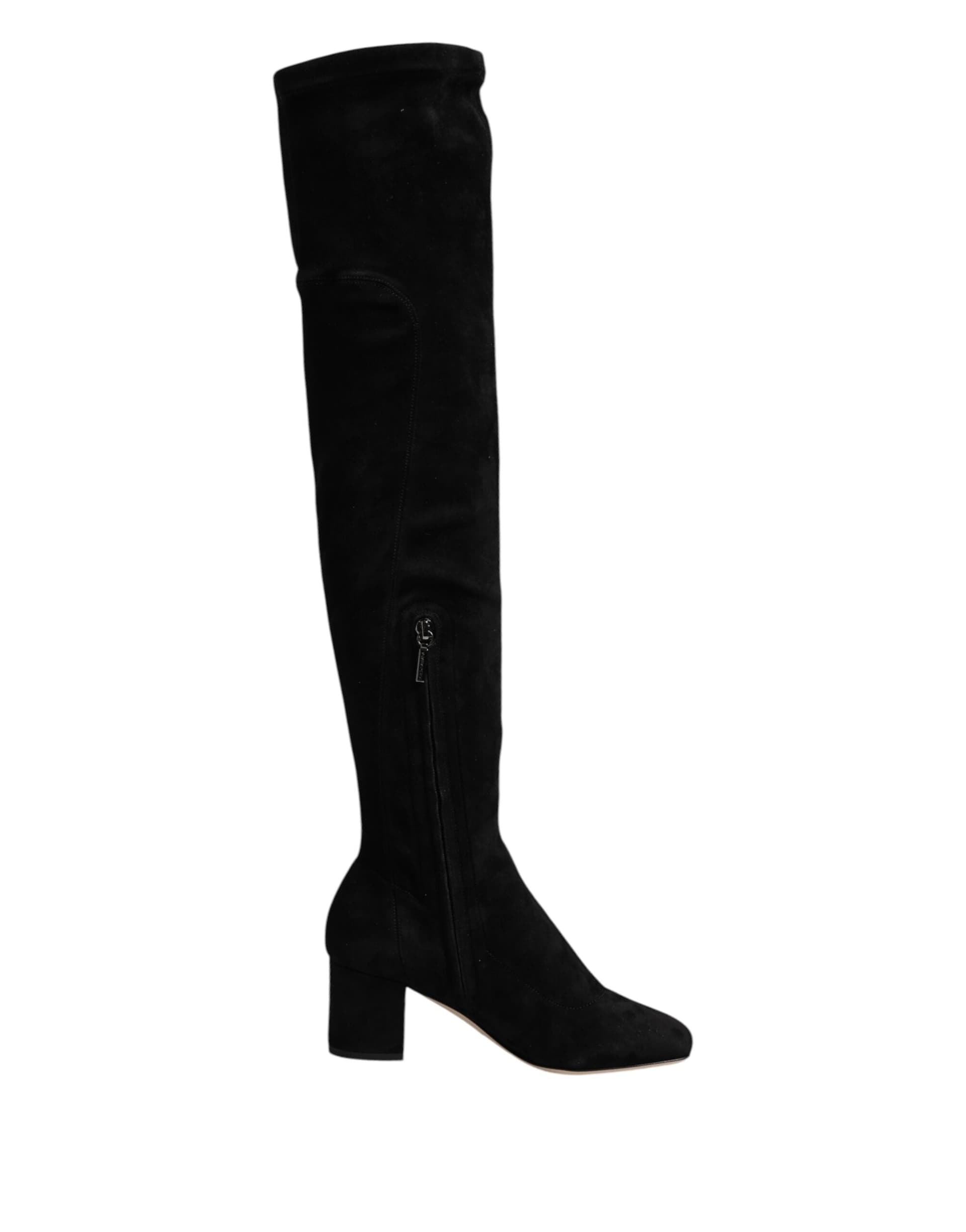 Dolce & Gabbana Black Suede Leather Knee High Boots Shoes - 6
