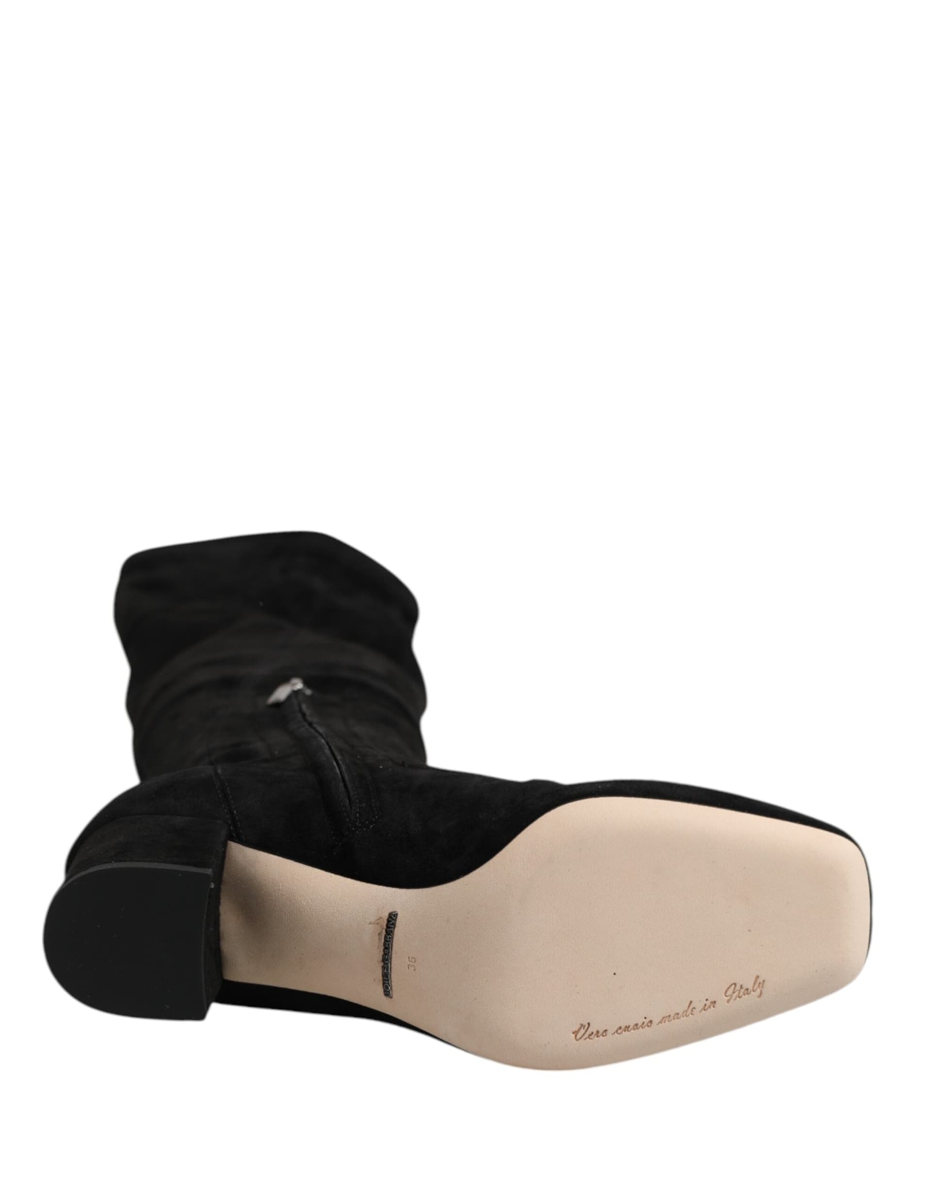 Dolce & Gabbana Black Suede Leather Knee High Boots Shoes - 8
