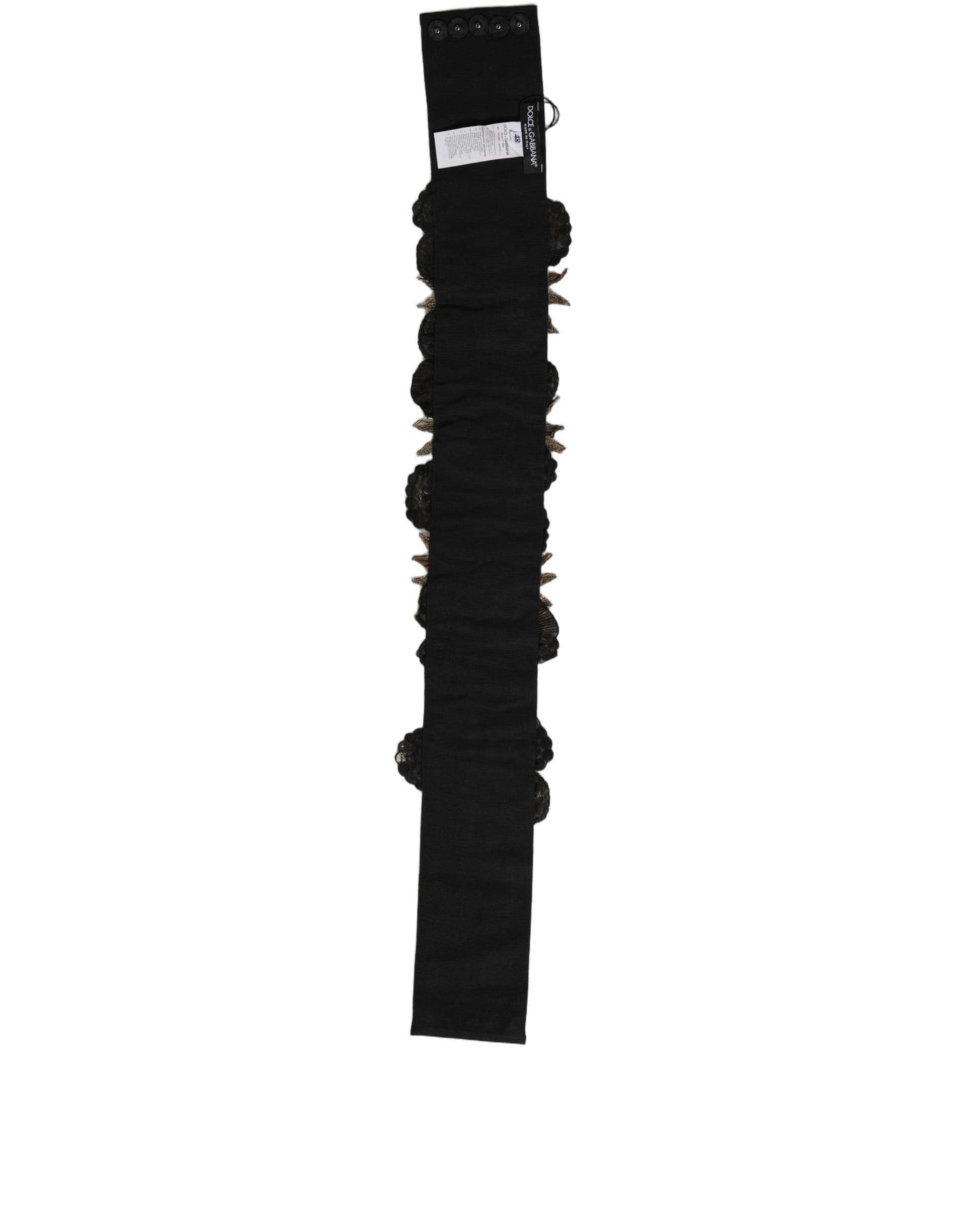 Dolce & Gabbana Black Gold Tone Crystal Brass Flower Brooches Belt - 3