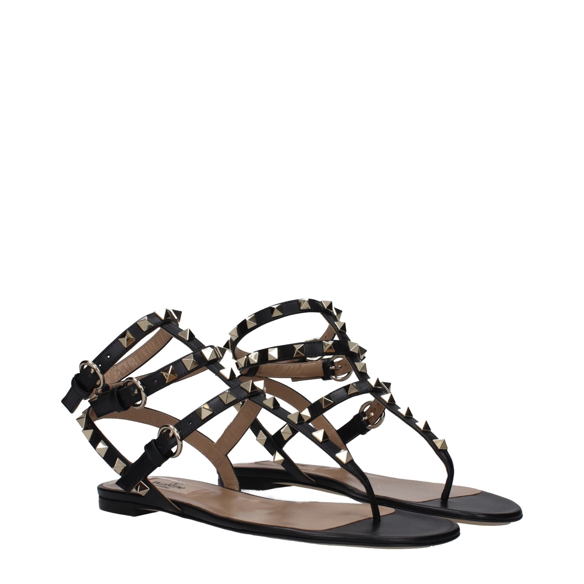 Valentino Garavani Black Leather Flip-Flop Sandals - 2