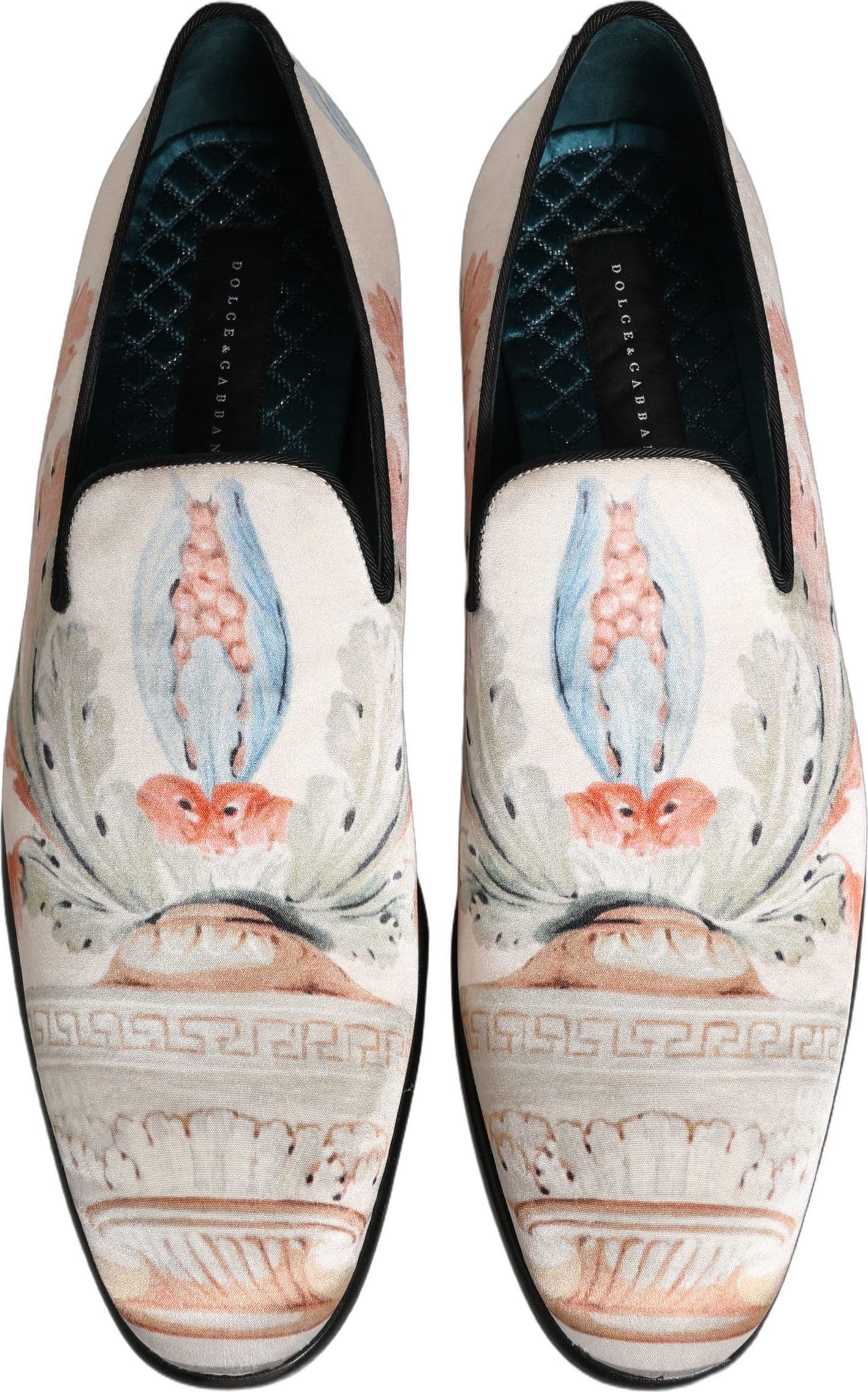 Dolce & Gabbana White Floral Vase Slip On Dress Loafers Shoes - 3