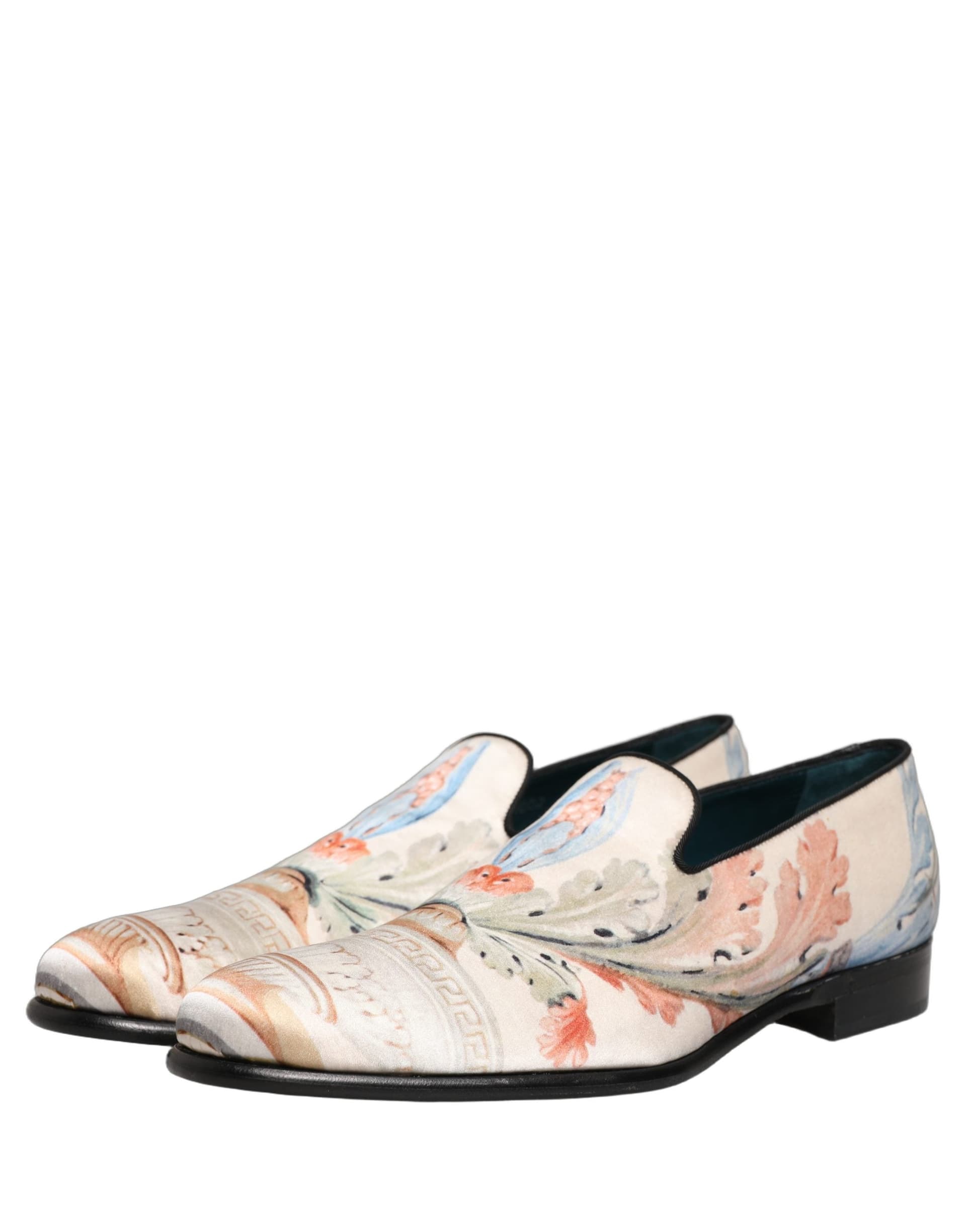 Dolce & Gabbana White Floral Vase Slip On Dress Loafers Shoes - 4