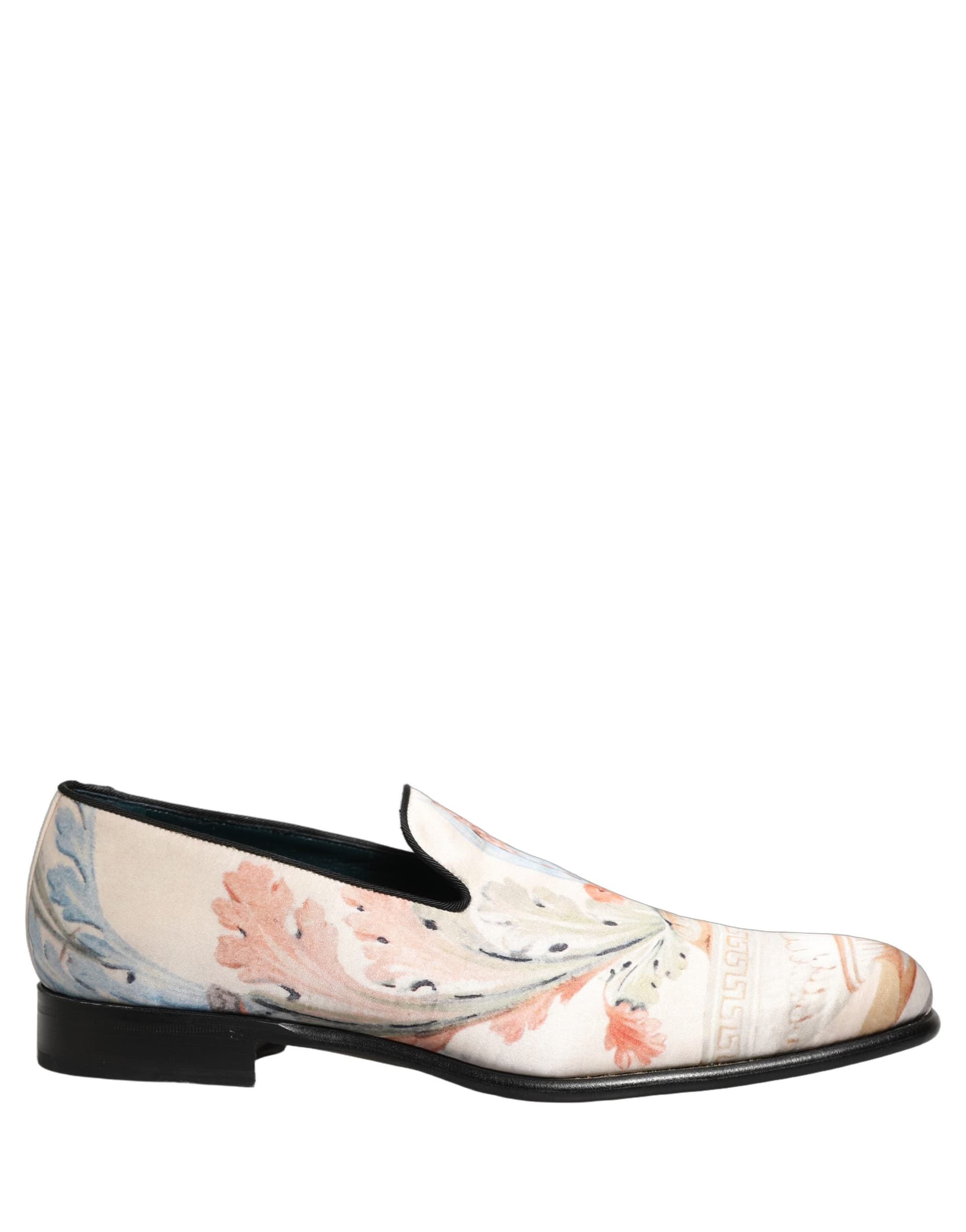 Dolce & Gabbana White Floral Vase Slip On Dress Loafers Shoes - 7