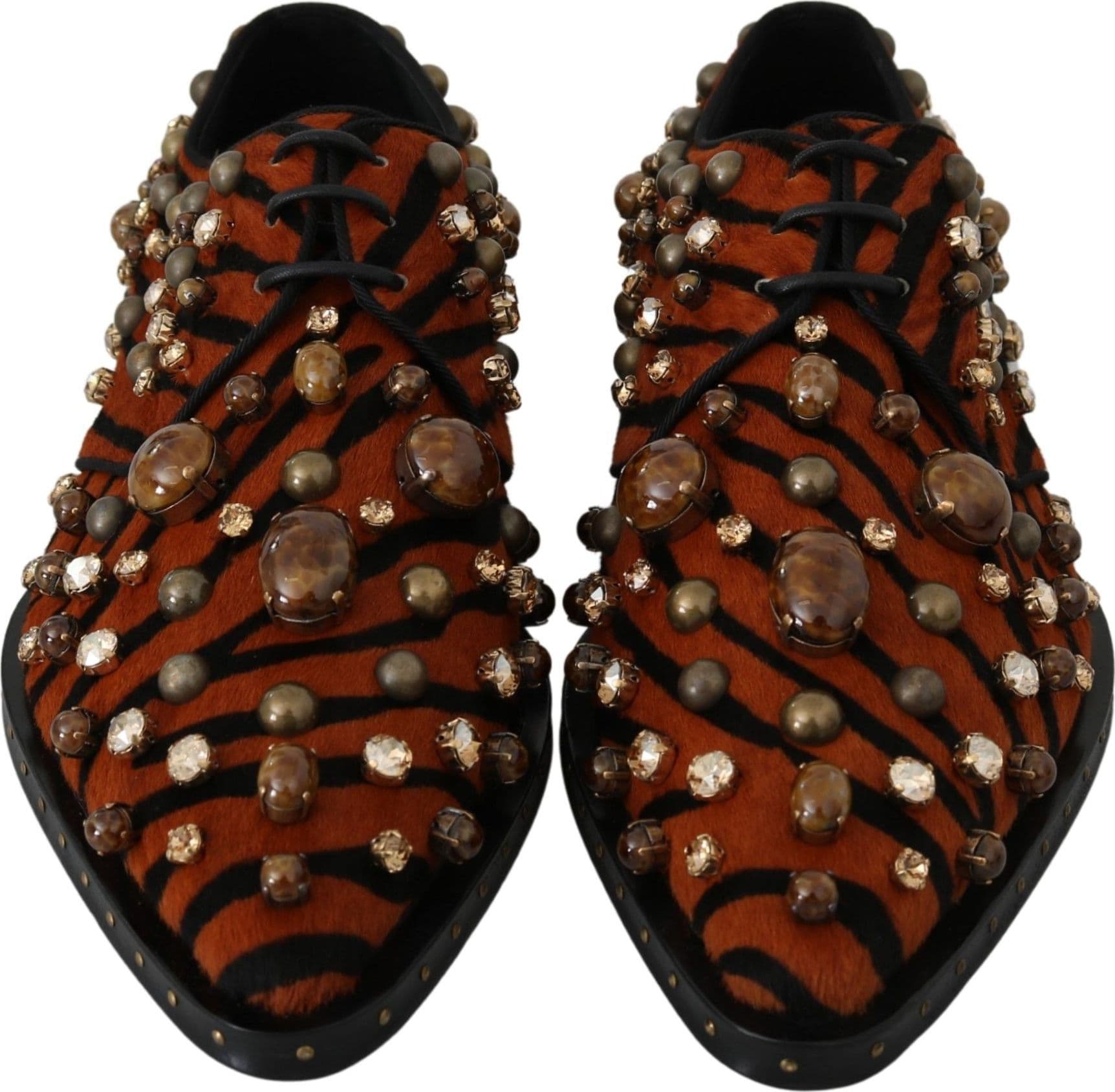 Dolce & Gabbana Orange Pony Hair Crystal Dress Broque Shoes - 2