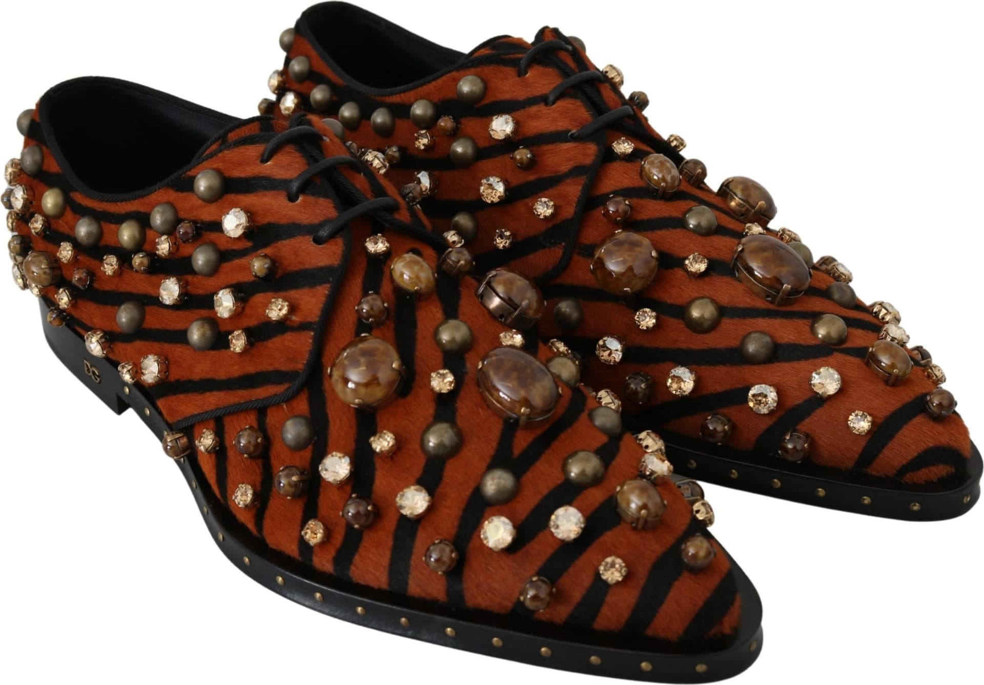Dolce & Gabbana Orange Pony Hair Crystal Dress Broque Shoes - 3