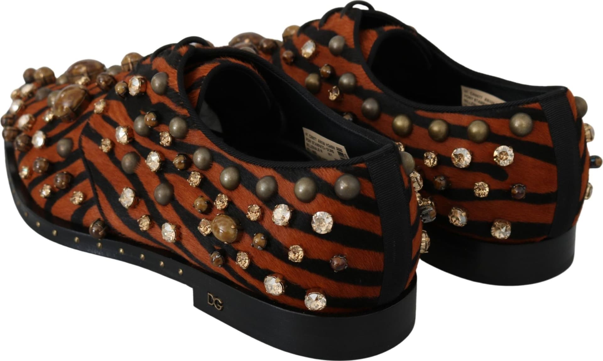 Dolce & Gabbana Orange Pony Hair Crystal Dress Broque Shoes - 4