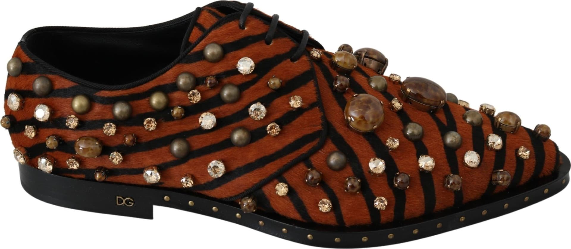 Dolce & Gabbana Orange Pony Hair Crystal Dress Broque Shoes - 5