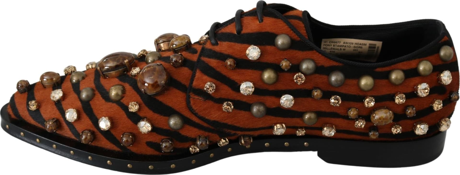 Dolce & Gabbana Orange Pony Hair Crystal Dress Broque Shoes - 6