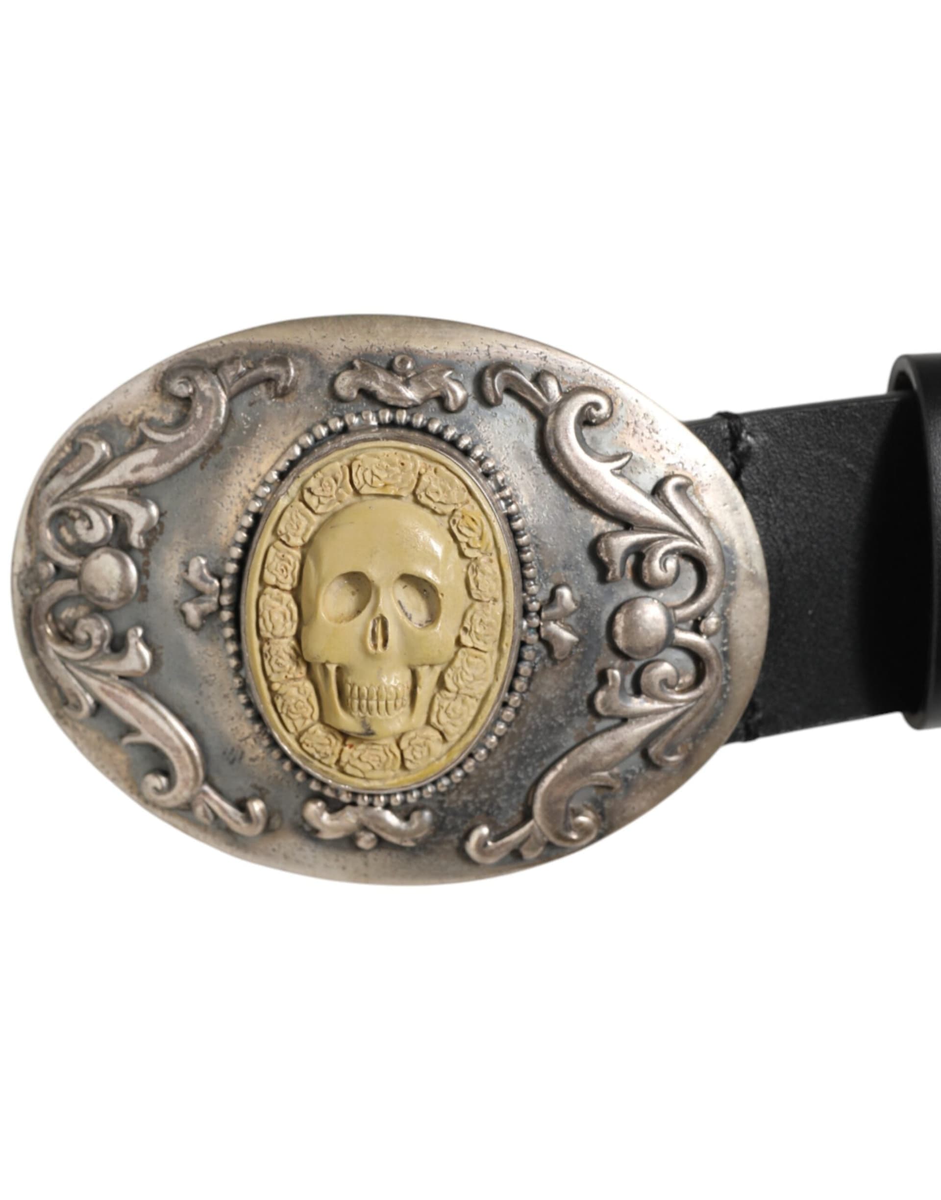 Dolce & Gabbana Black Leather Ornate Metal Buckle Men Belt - 3