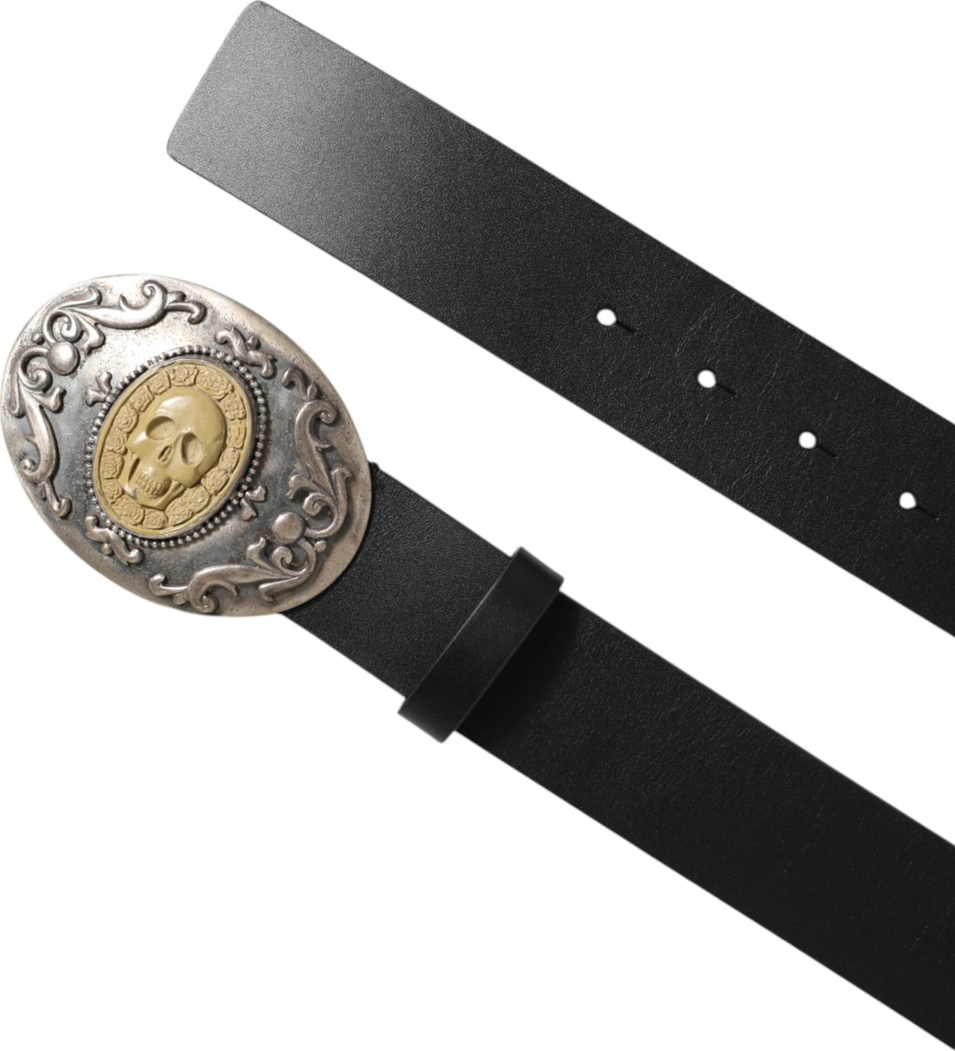 Dolce & Gabbana Black Leather Ornate Metal Buckle Men Belt - 4