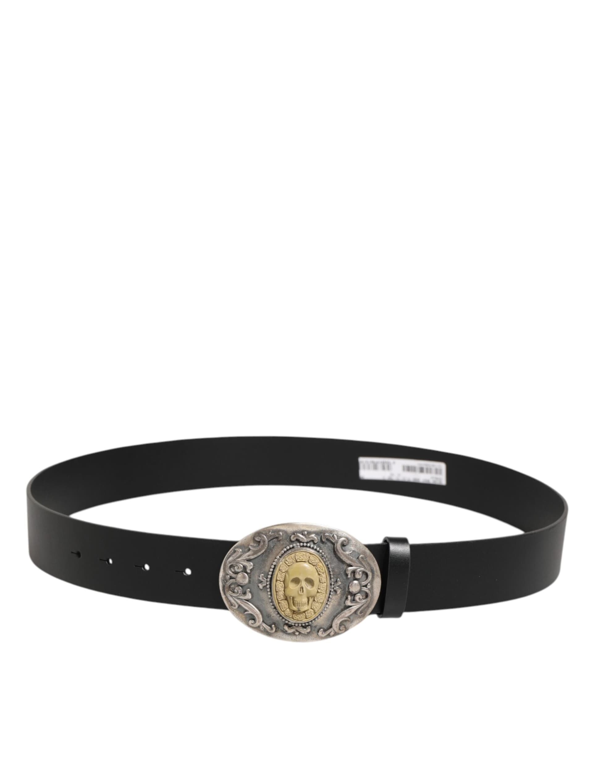 Dolce & Gabbana Black Leather Ornate Metal Buckle Men Belt - 5