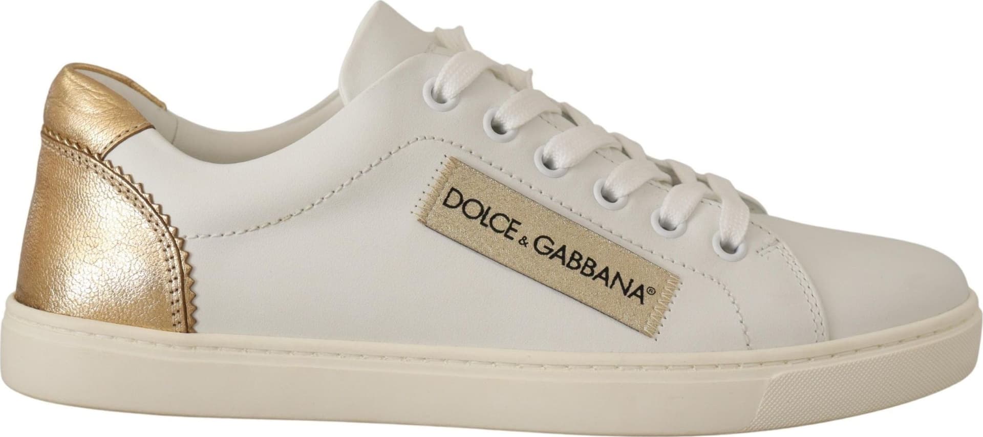 Dolce & Gabbana White Gold Leather Low Top Sneakers - 3