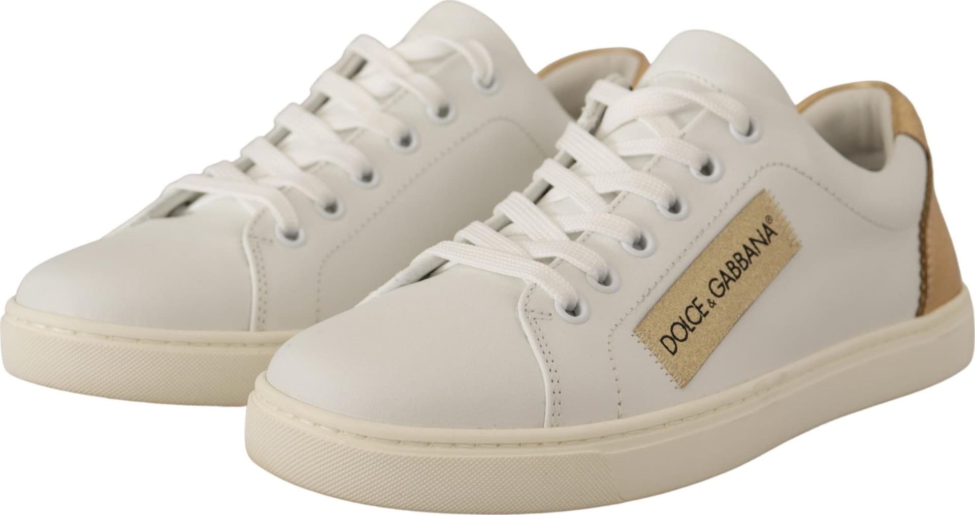 Dolce & Gabbana White Gold Leather Low Top Sneakers - 7