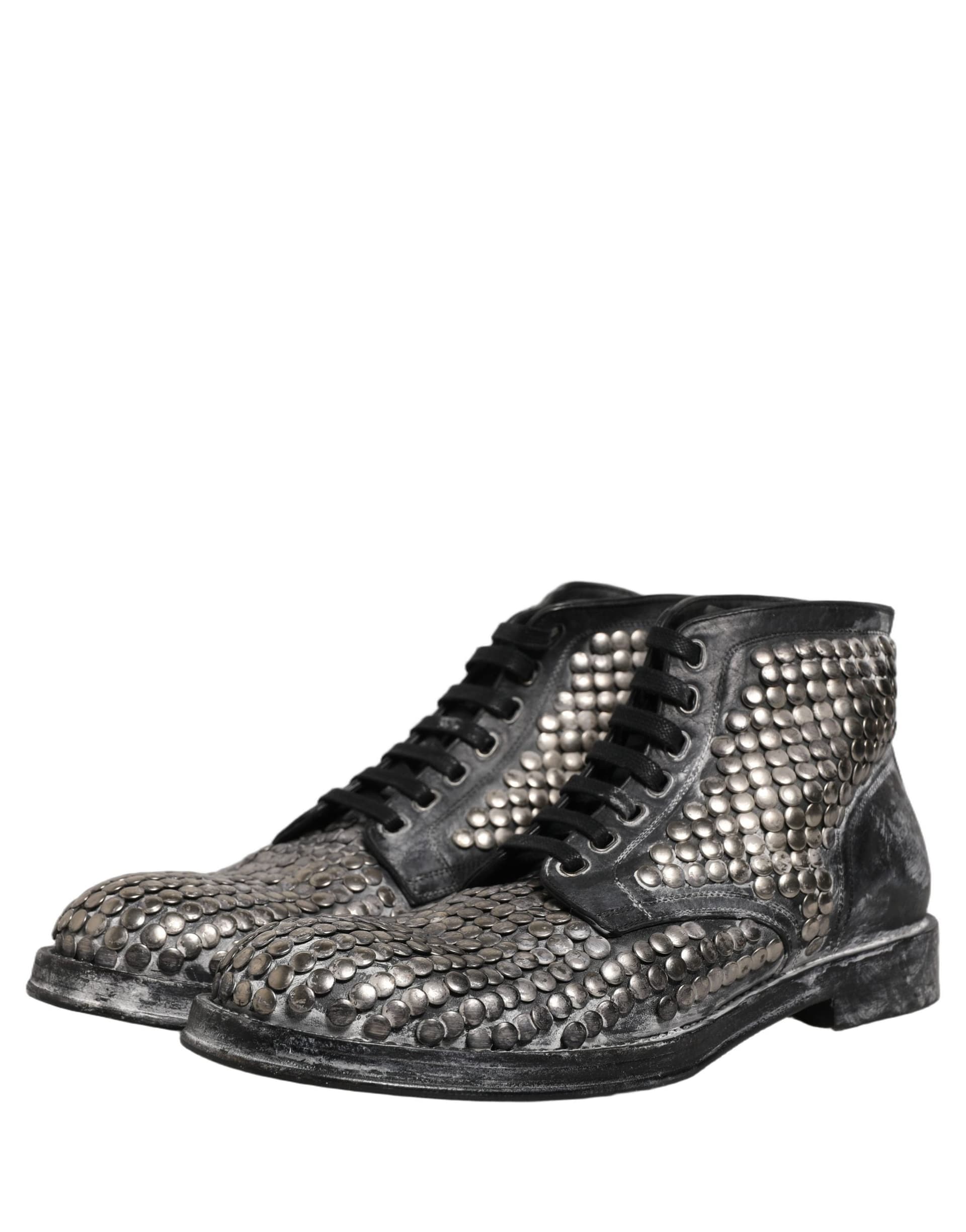 Dolce & Gabbana Black Leather Runway Studs Ankle Boots Shoes - 2