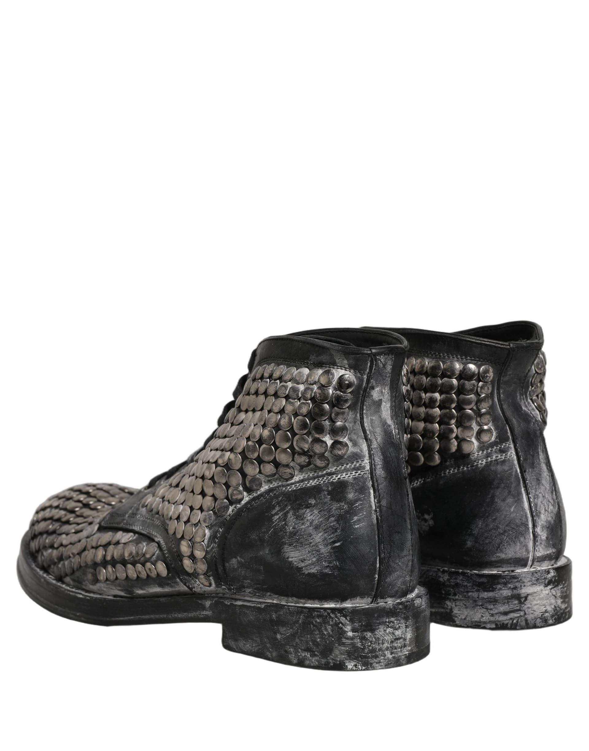 Dolce & Gabbana Black Leather Runway Studs Ankle Boots Shoes - 3