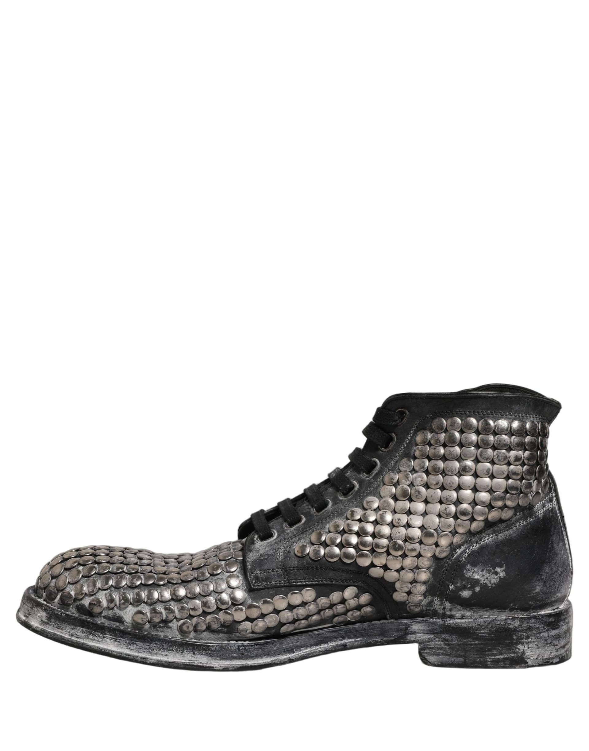 Dolce & Gabbana Black Leather Runway Studs Ankle Boots Shoes - 4
