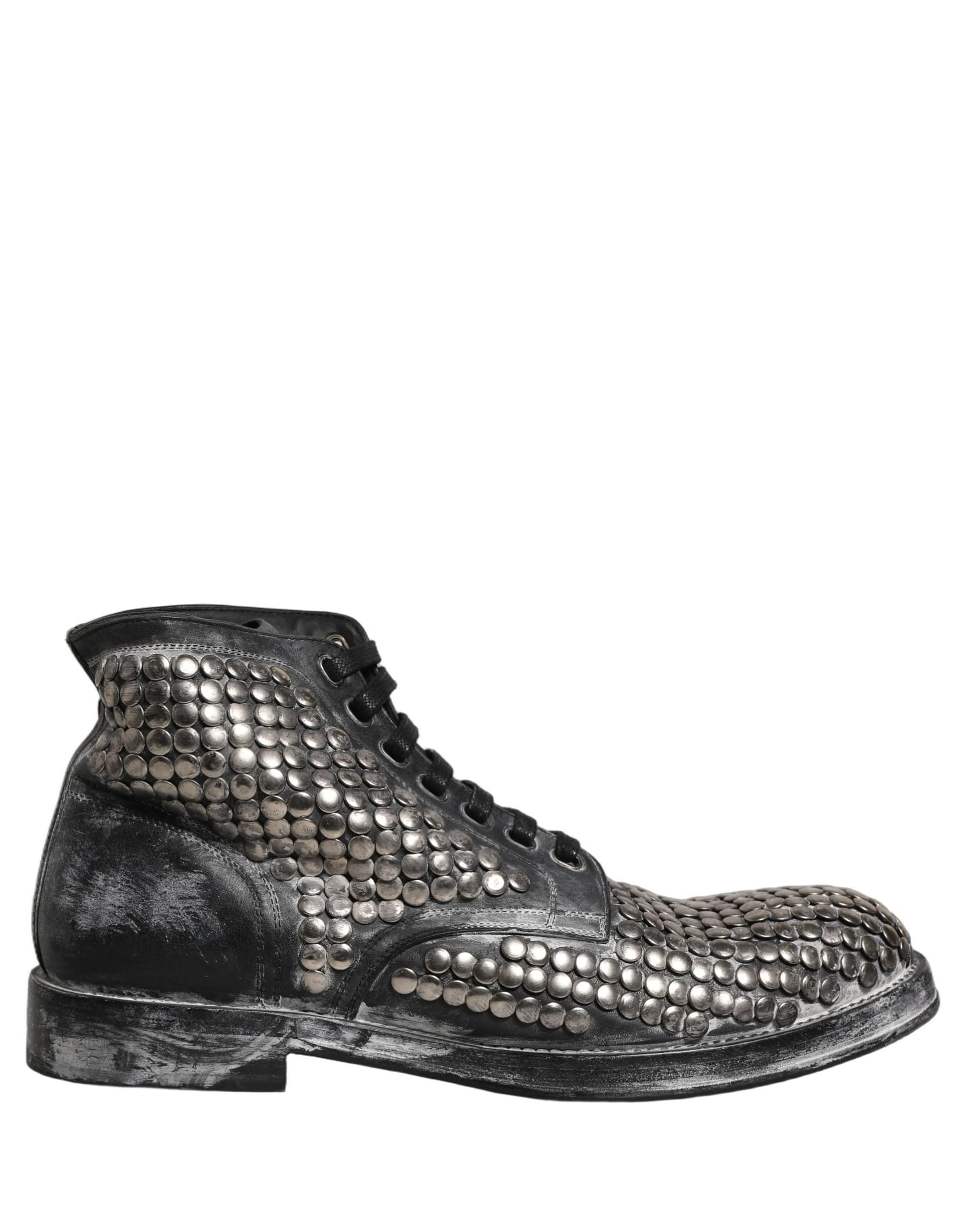 Dolce & Gabbana Black Leather Runway Studs Ankle Boots Shoes - 5