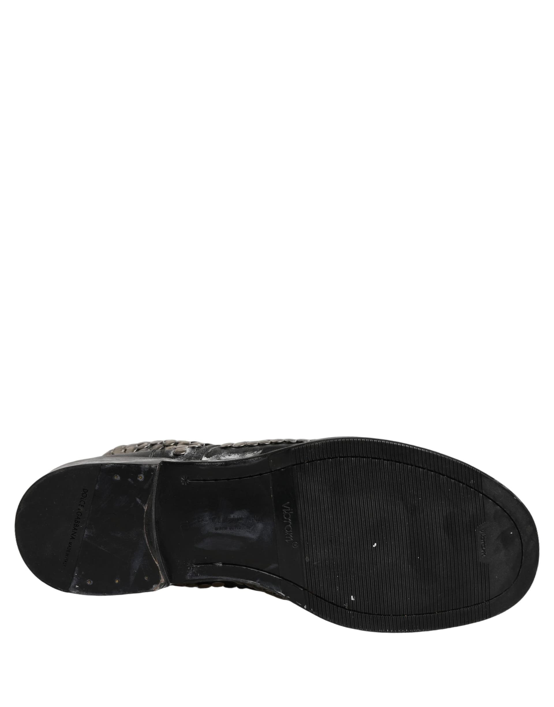 Dolce & Gabbana Black Leather Runway Studs Ankle Boots Shoes - 7