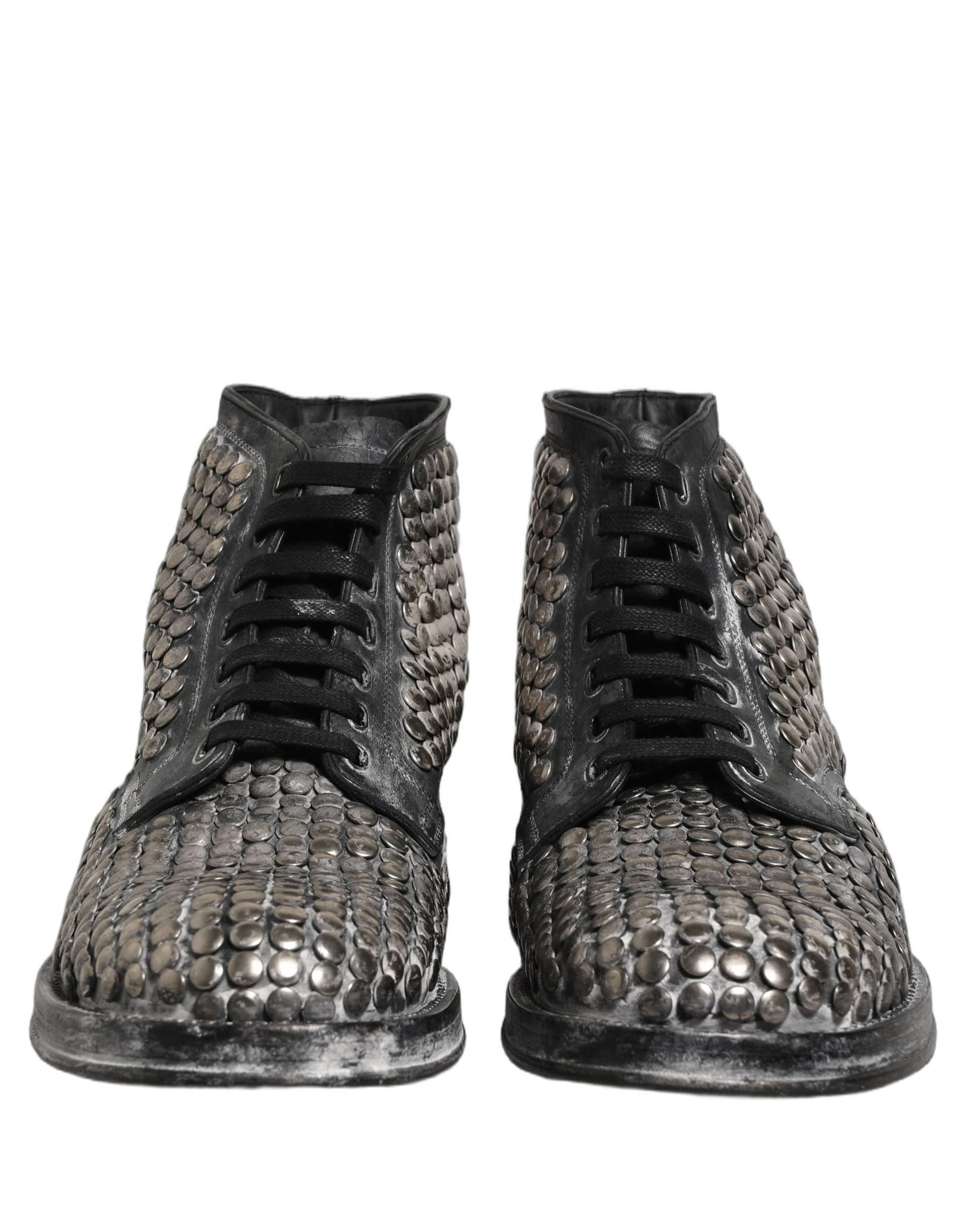 Dolce & Gabbana Black Leather Runway Studs Ankle Boots Shoes - 8