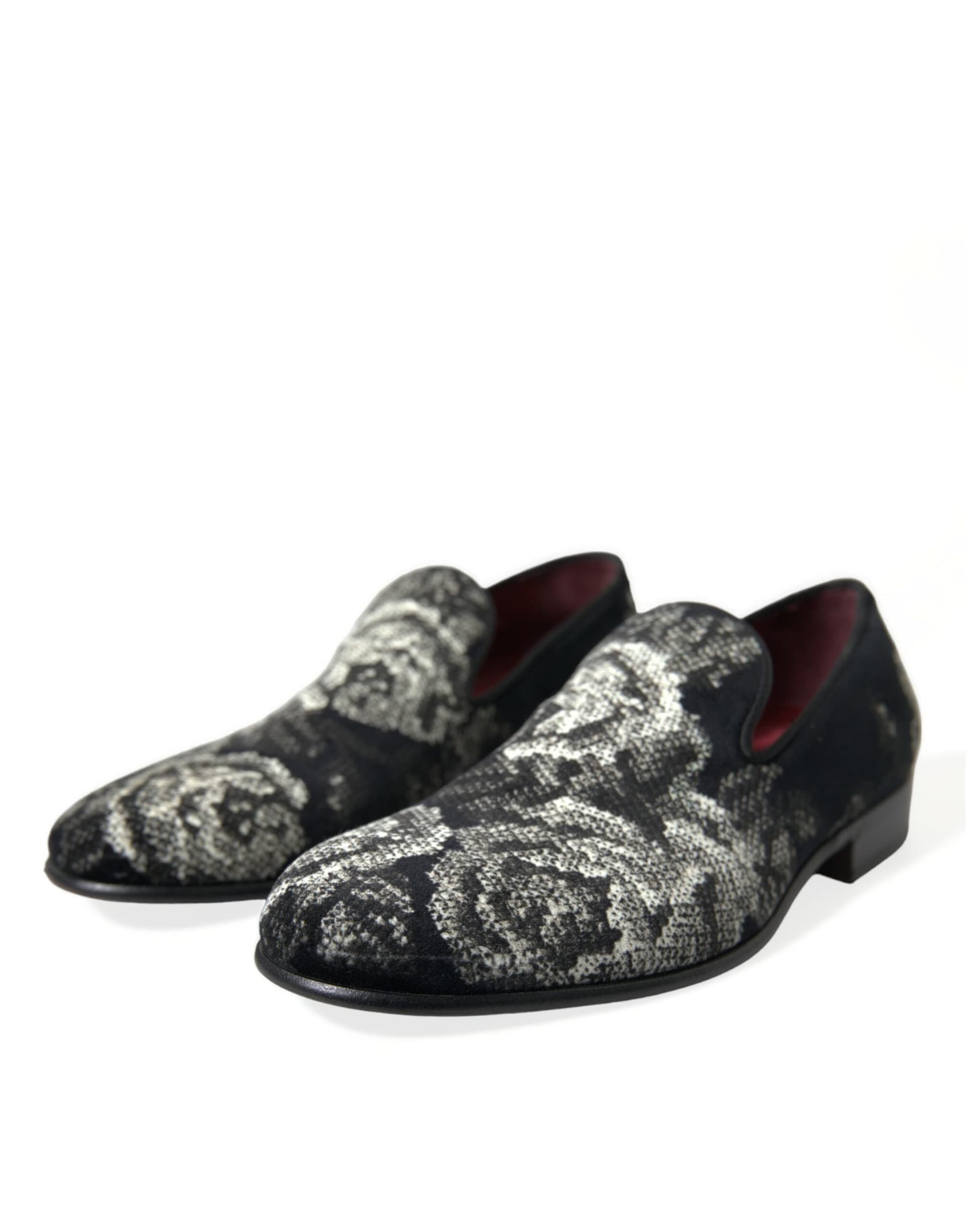 Dolce & Gabbana Black Floral Slippers Men Loafers Dress Shoes - 2