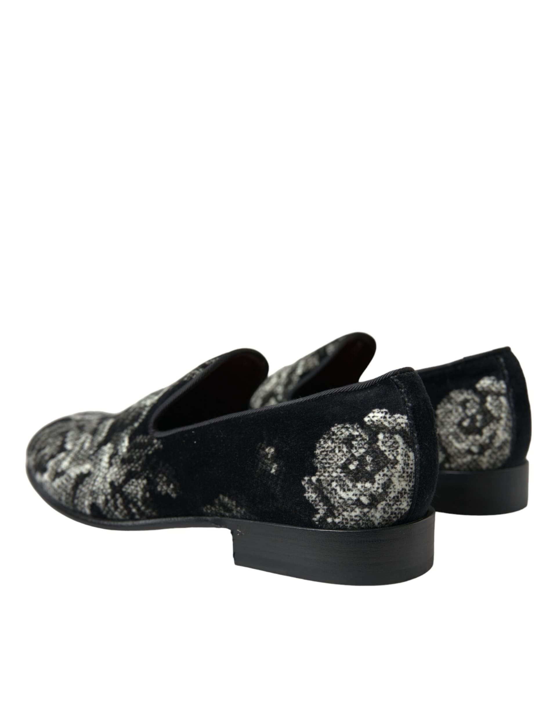 Dolce & Gabbana Black Floral Slippers Men Loafers Dress Shoes - 3