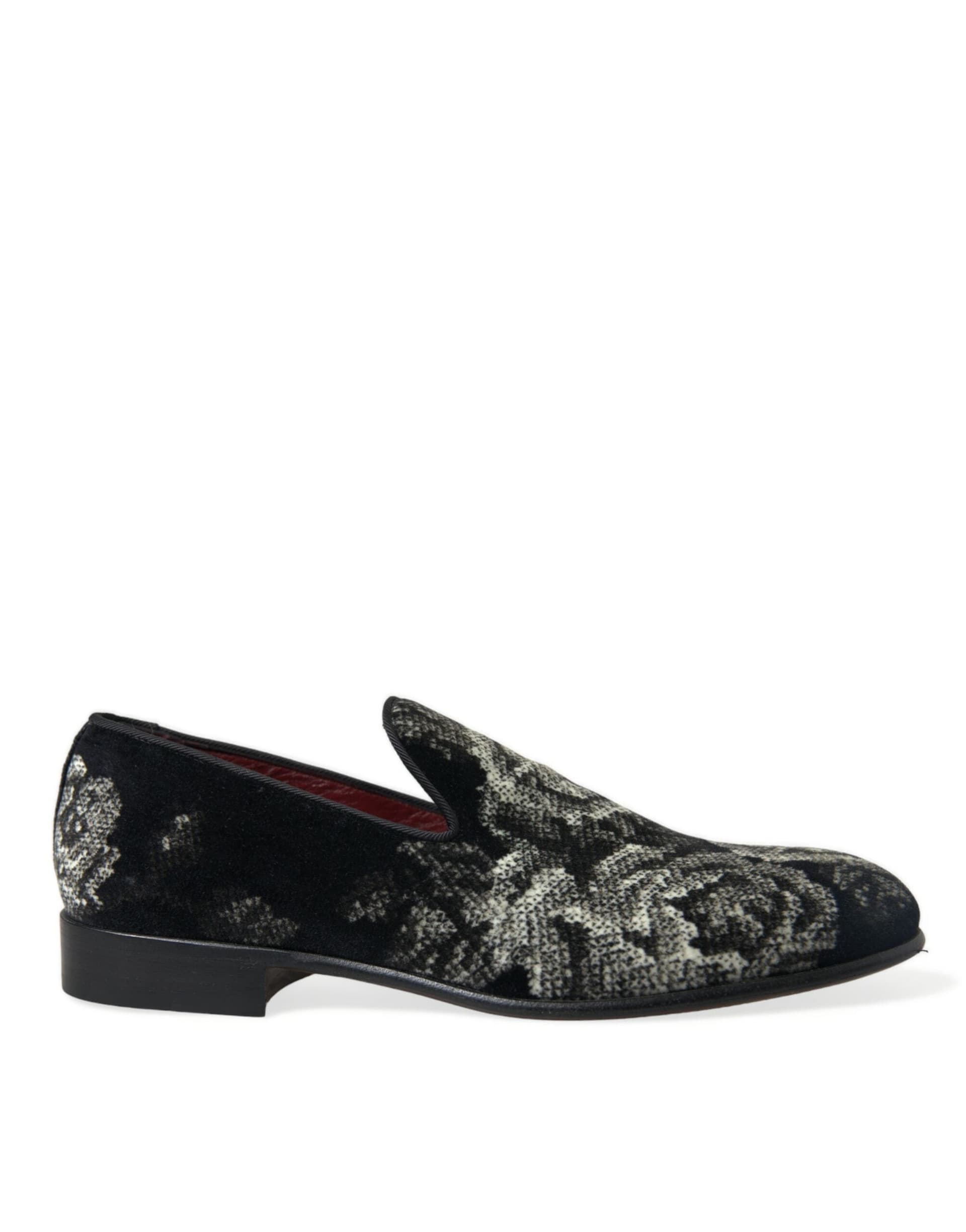 Dolce & Gabbana Black Floral Slippers Men Loafers Dress Shoes - 5