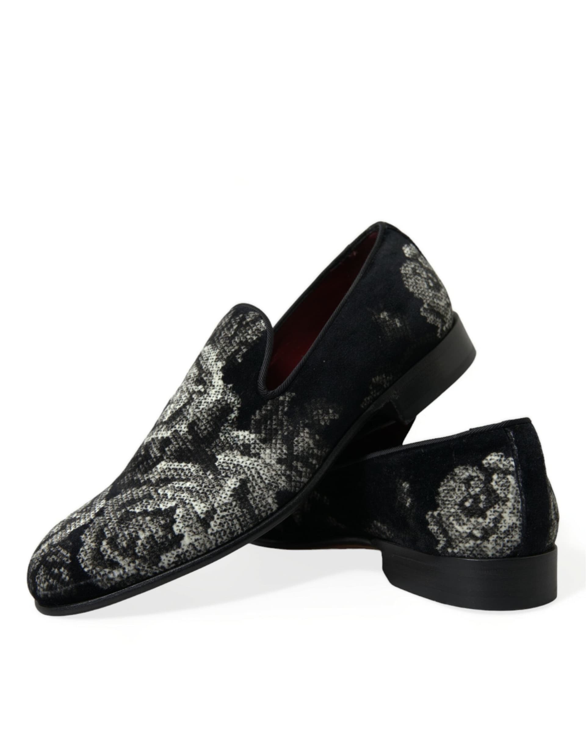 Dolce & Gabbana Black Floral Slippers Men Loafers Dress Shoes - 7