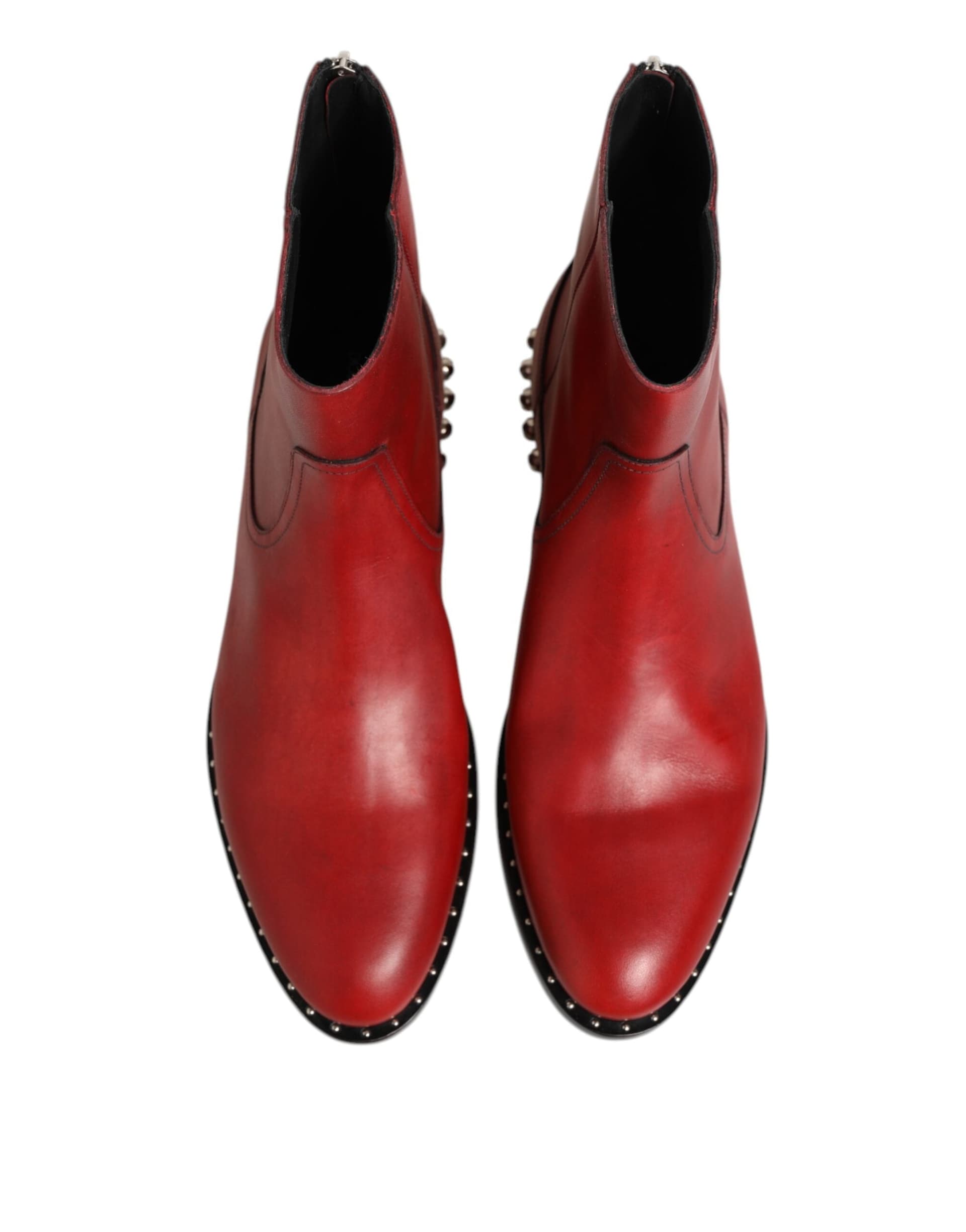 Dolce & Gabbana Red Studded Chelsea Short Ankle Boots Shoes - 2