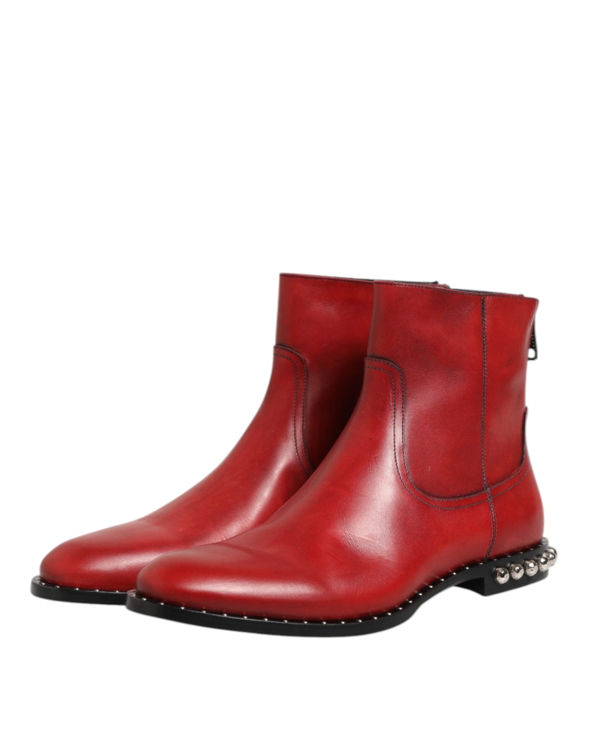 Dolce & Gabbana Red Studded Chelsea Short Ankle Boots Shoes - 3