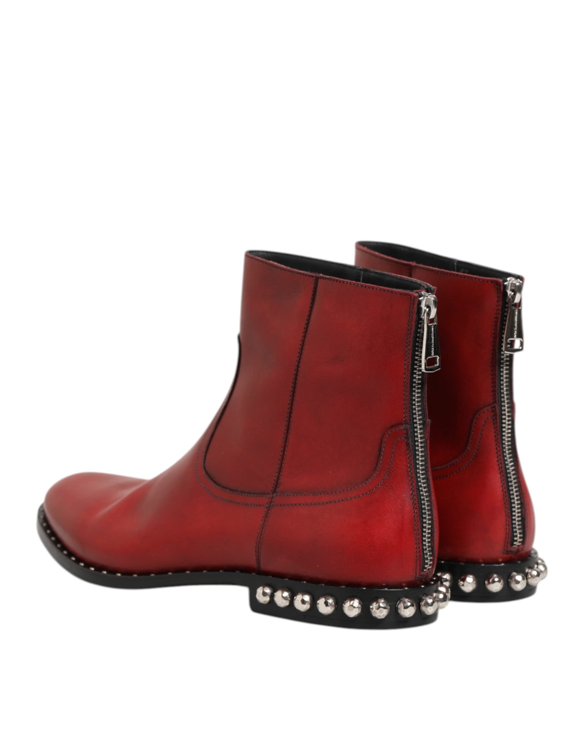 Dolce & Gabbana Red Studded Chelsea Short Ankle Boots Shoes - 4