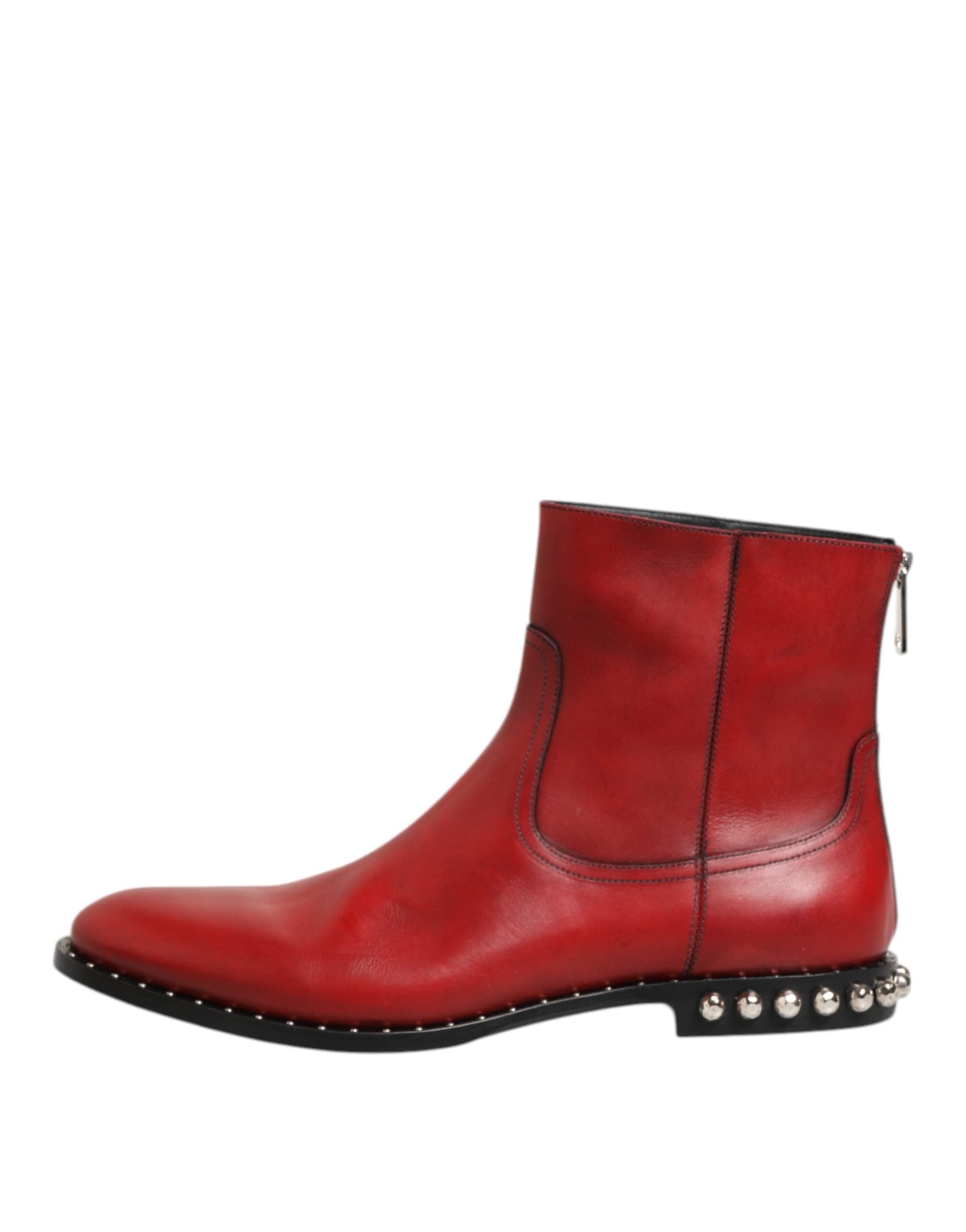 Dolce & Gabbana Red Studded Chelsea Short Ankle Boots Shoes - 5