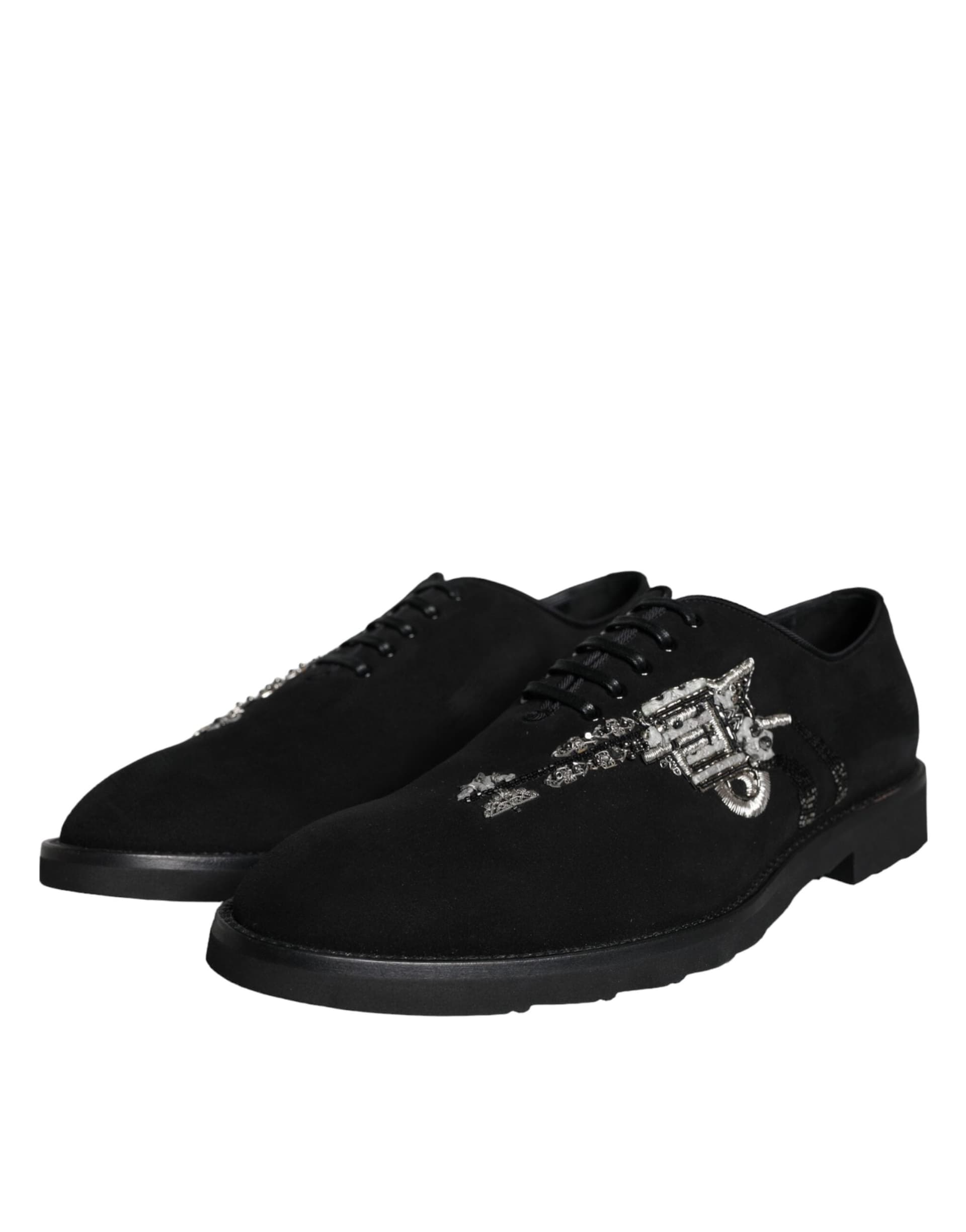 Dolce & Gabbana Black Suede Sicilia Lace Up Formal Shoes - 2