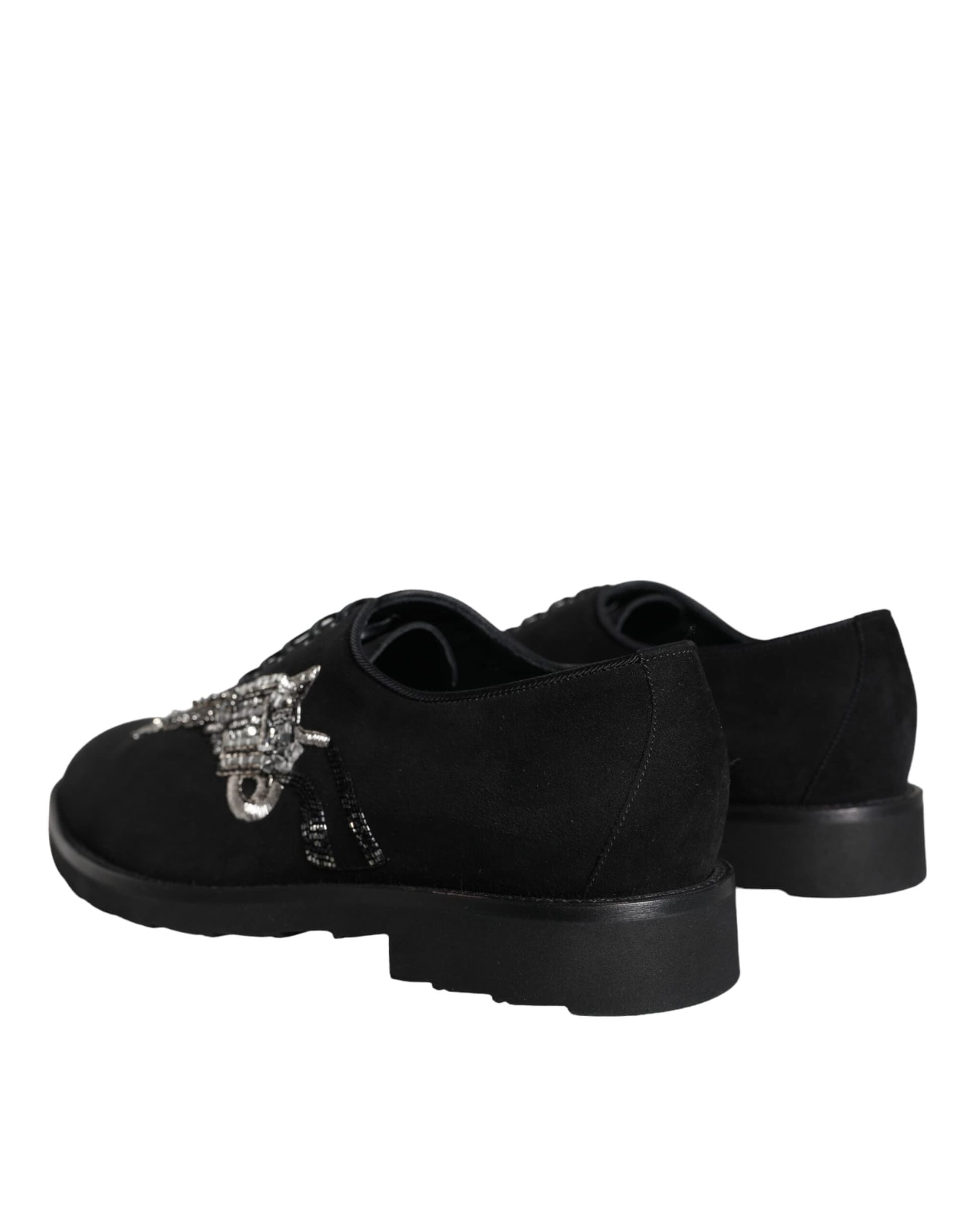Dolce & Gabbana Black Suede Sicilia Lace Up Formal Shoes - 3