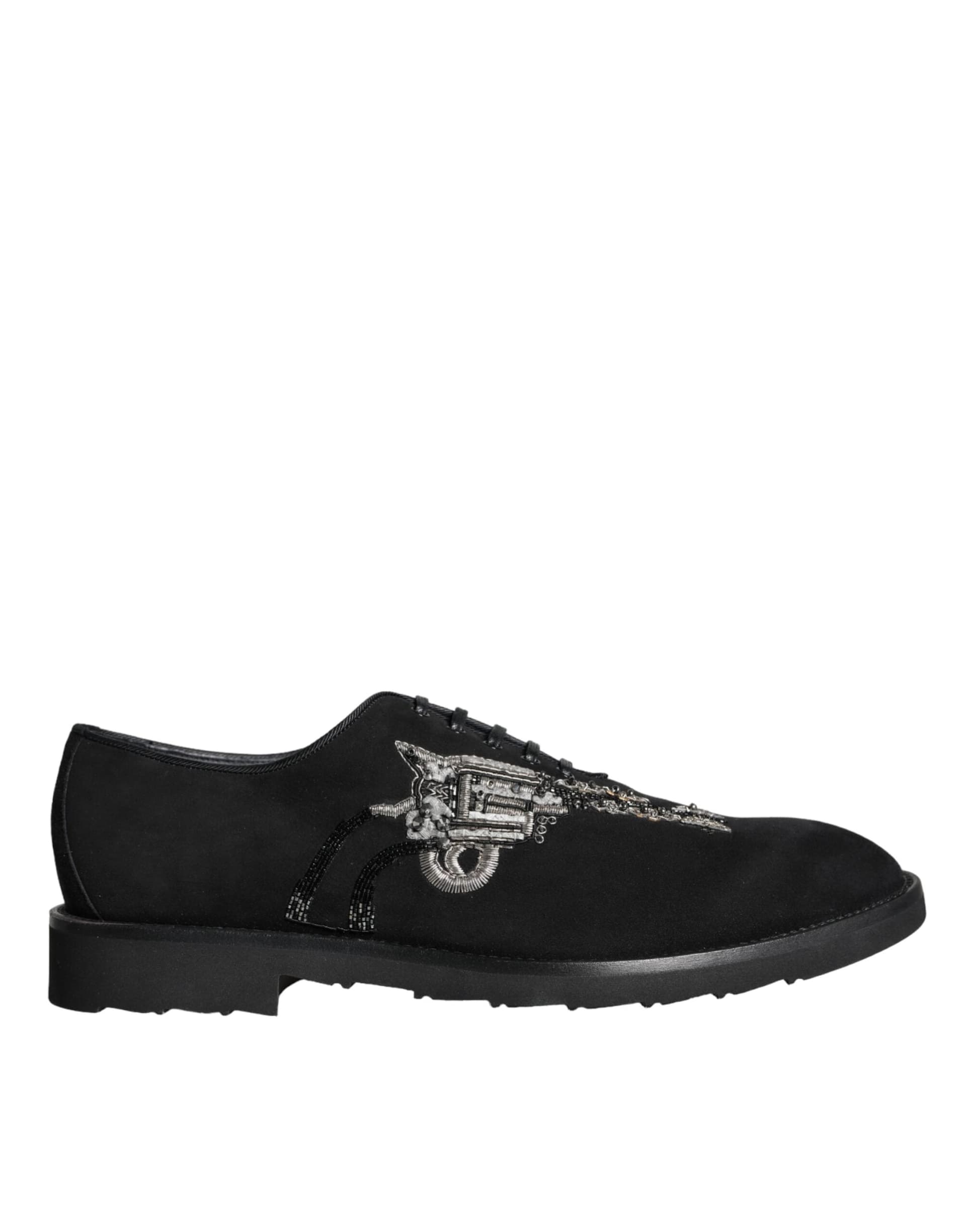 Dolce & Gabbana Black Suede Sicilia Lace Up Formal Shoes - 5