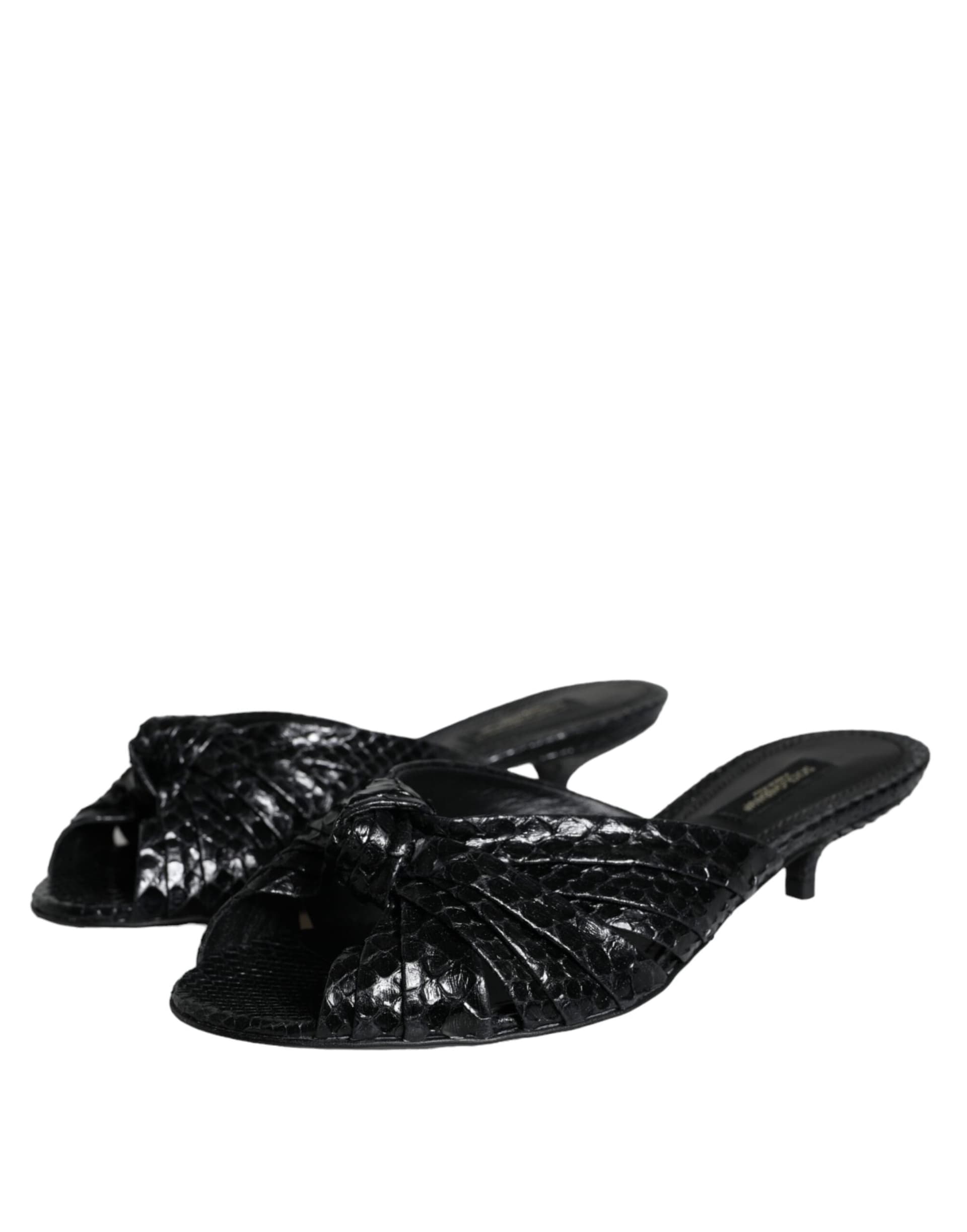 Dolce & Gabbana Black Leather Heels Slides Sandals Shoes - 2