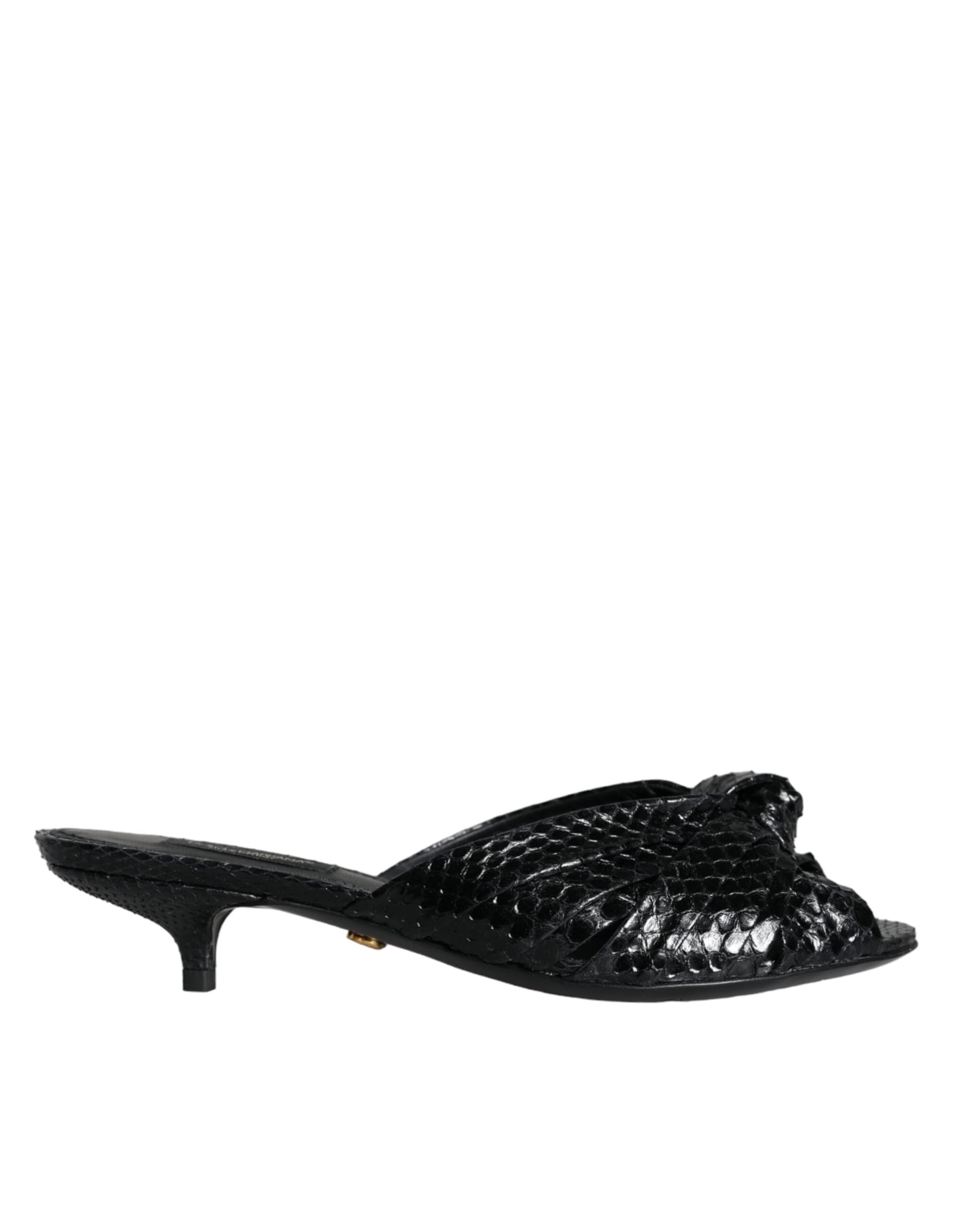 Dolce & Gabbana Black Leather Heels Slides Sandals Shoes - 3