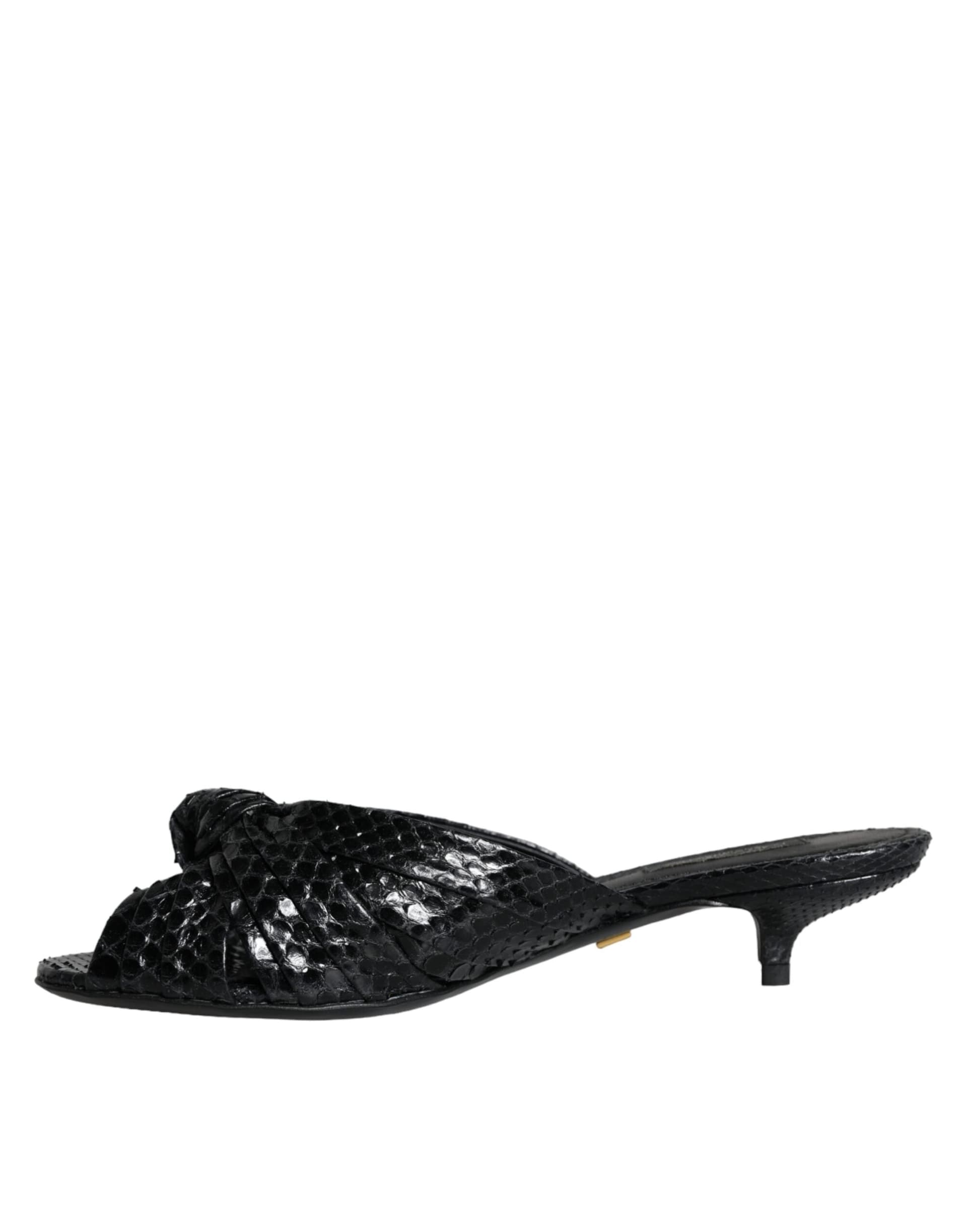 Dolce & Gabbana Black Leather Heels Slides Sandals Shoes - 4