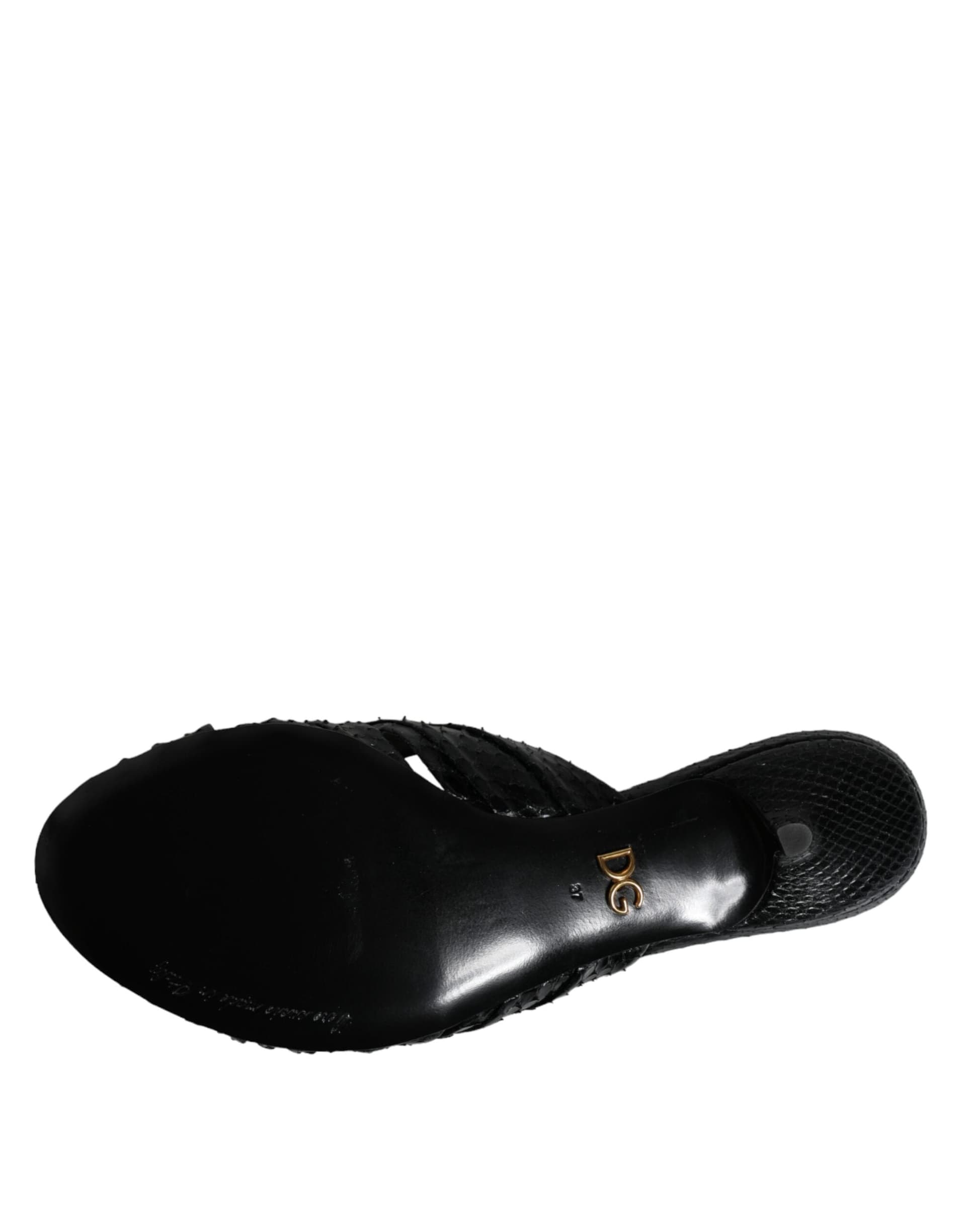 Dolce & Gabbana Black Leather Heels Slides Sandals Shoes - 6