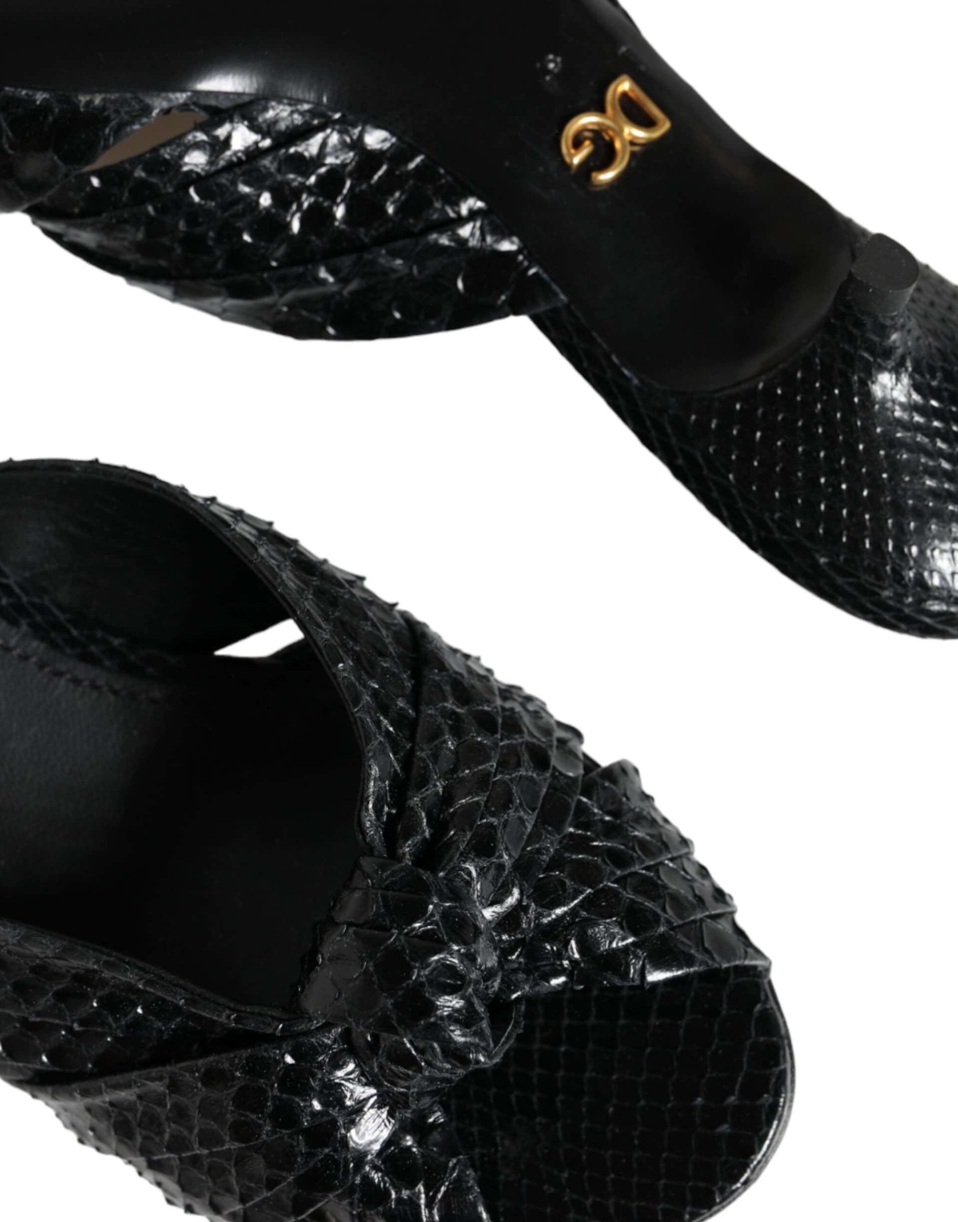 Dolce & Gabbana Black Leather Heels Slides Sandals Shoes - 7