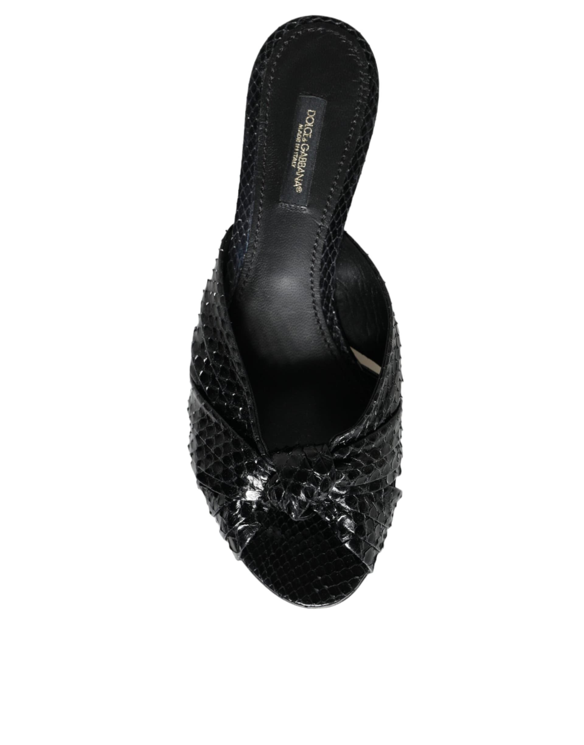 Dolce & Gabbana Black Leather Heels Slides Sandals Shoes - 8