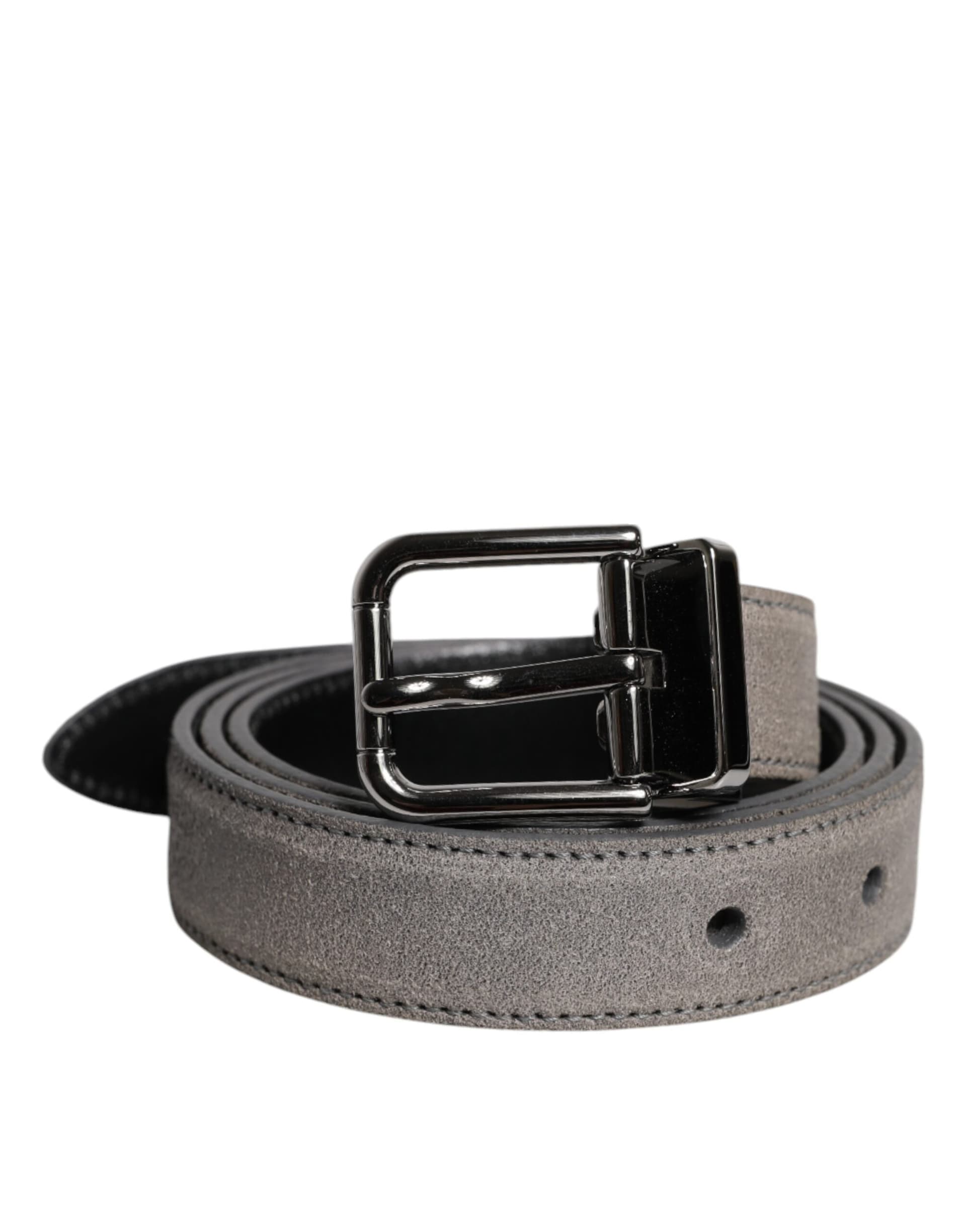 Dolce & Gabbana Gray Leather Silver Tone Metal Buckle Belt - 2