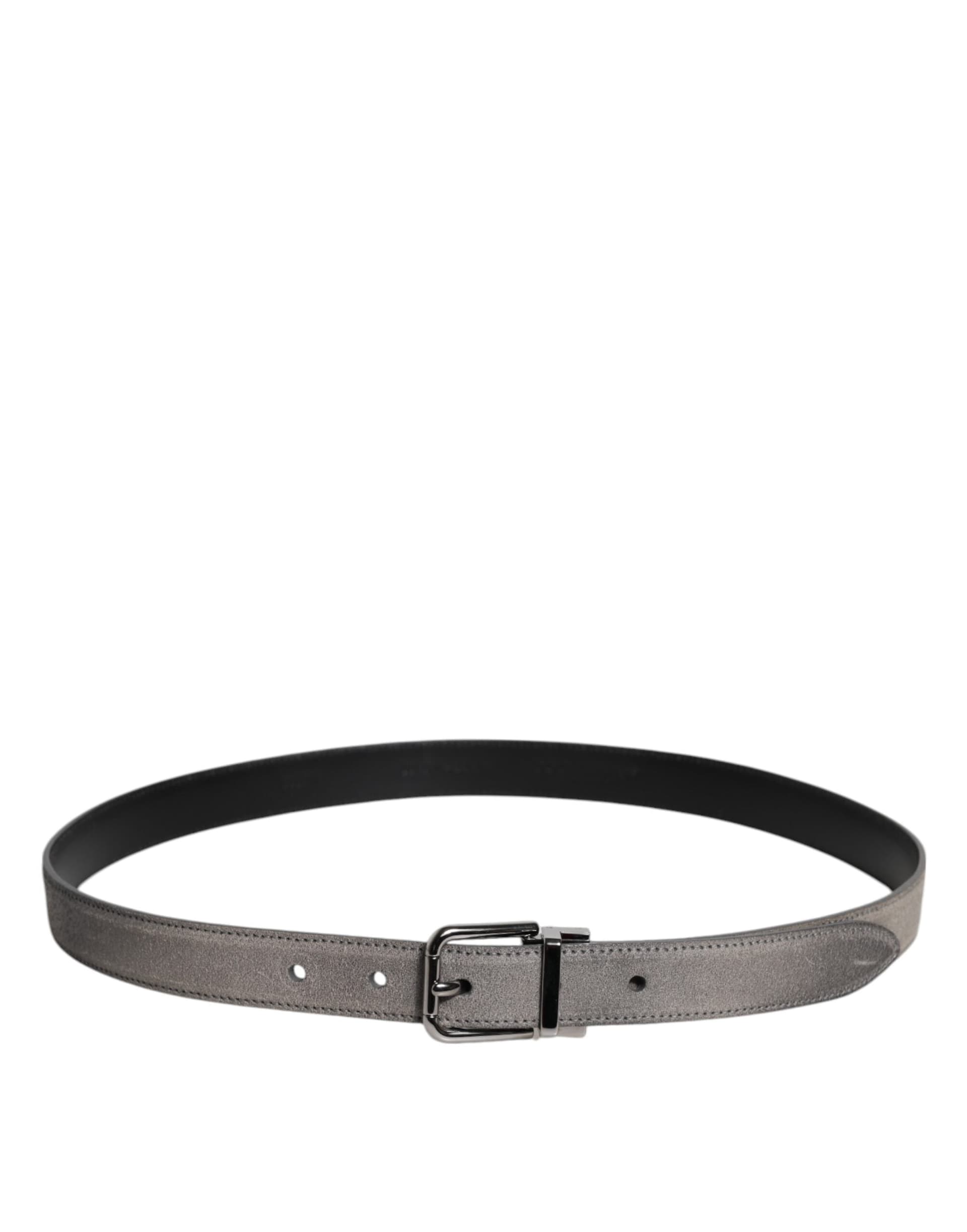 Dolce & Gabbana Gray Leather Silver Tone Metal Buckle Belt - 3
